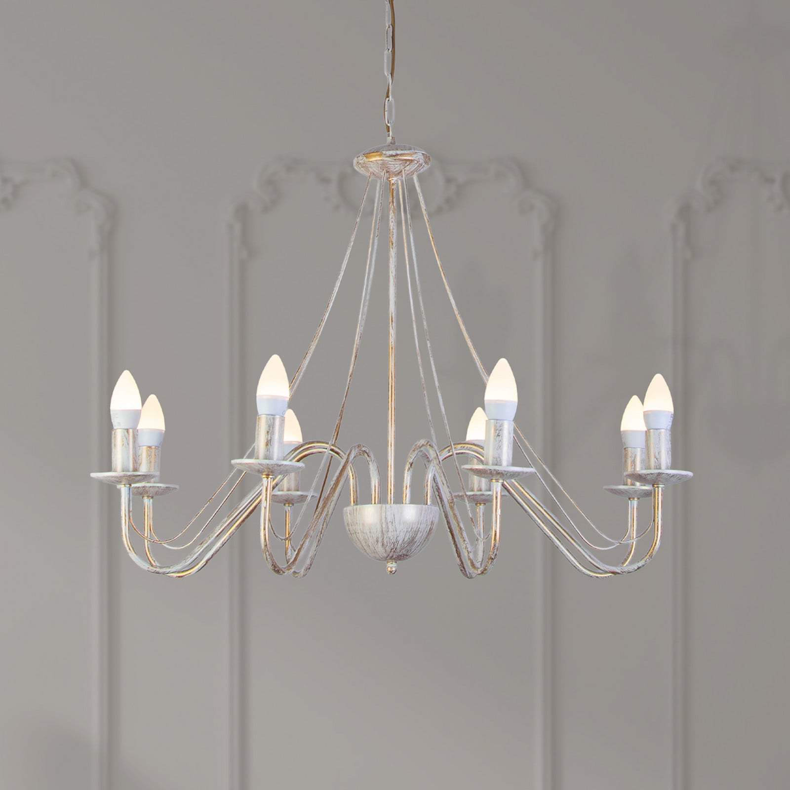 HELAM Candelabru Malbo auriu alb metal 8 becuri E14 - Camera de zi / sufragerie - Modern - aur alb