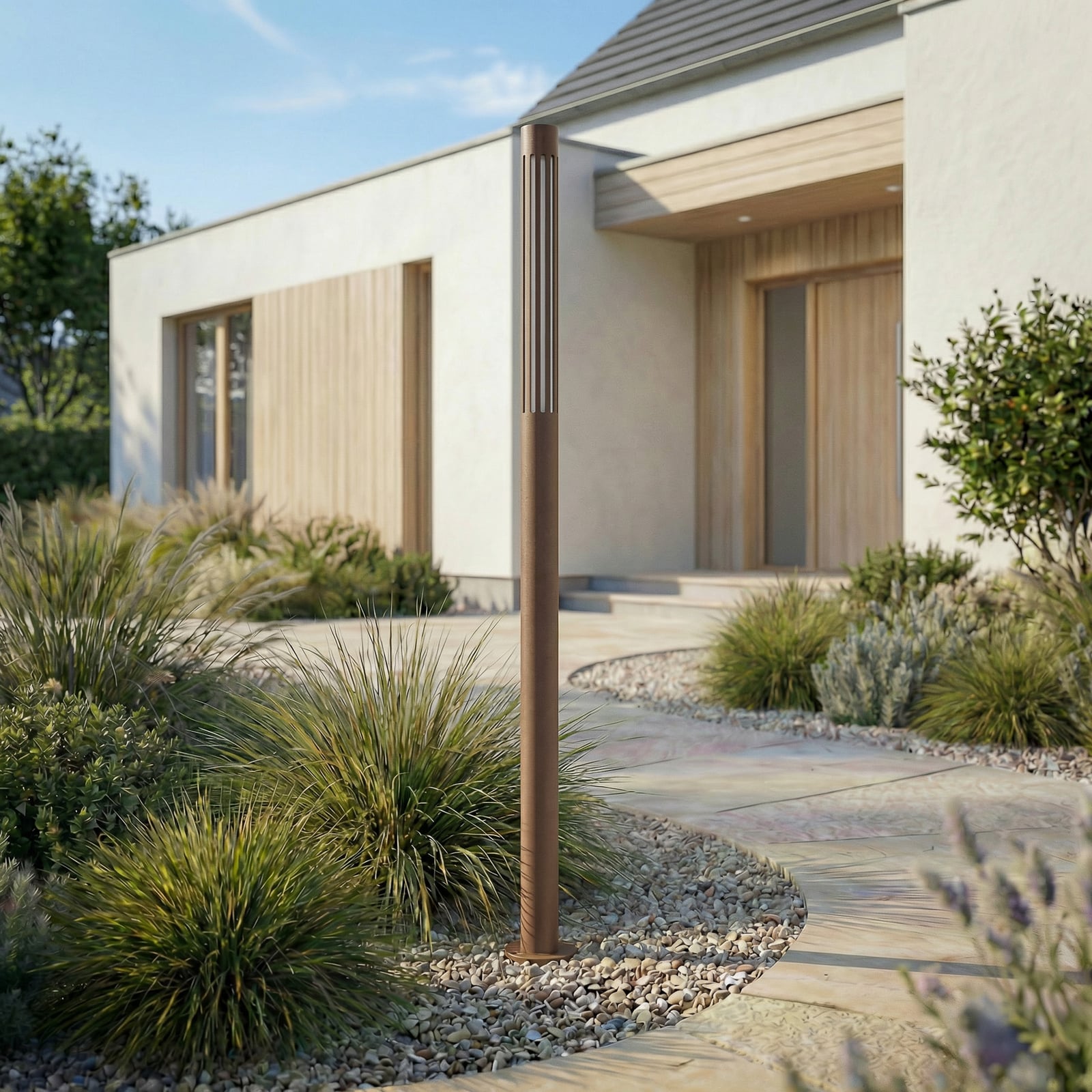 LED osvětlení cesty Fjorya, hnědé, výška 90 cm, IP65 - Lindby