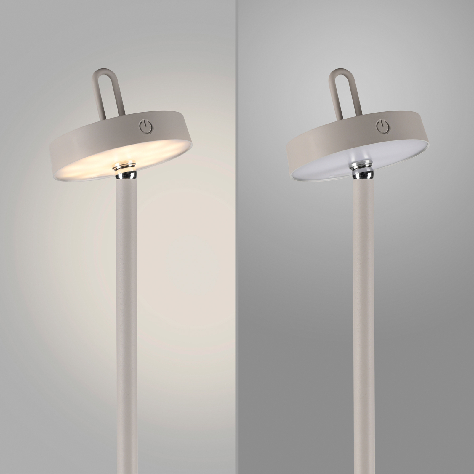 JUST LIGHT. Nabíjecí stojací lampa Amag LED, šedobéžová žehlička IP44