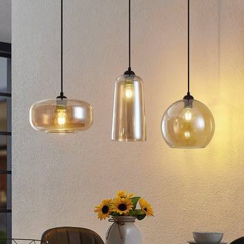 Lucande Wilja lámpara colgante, 3 luces, ámbar
