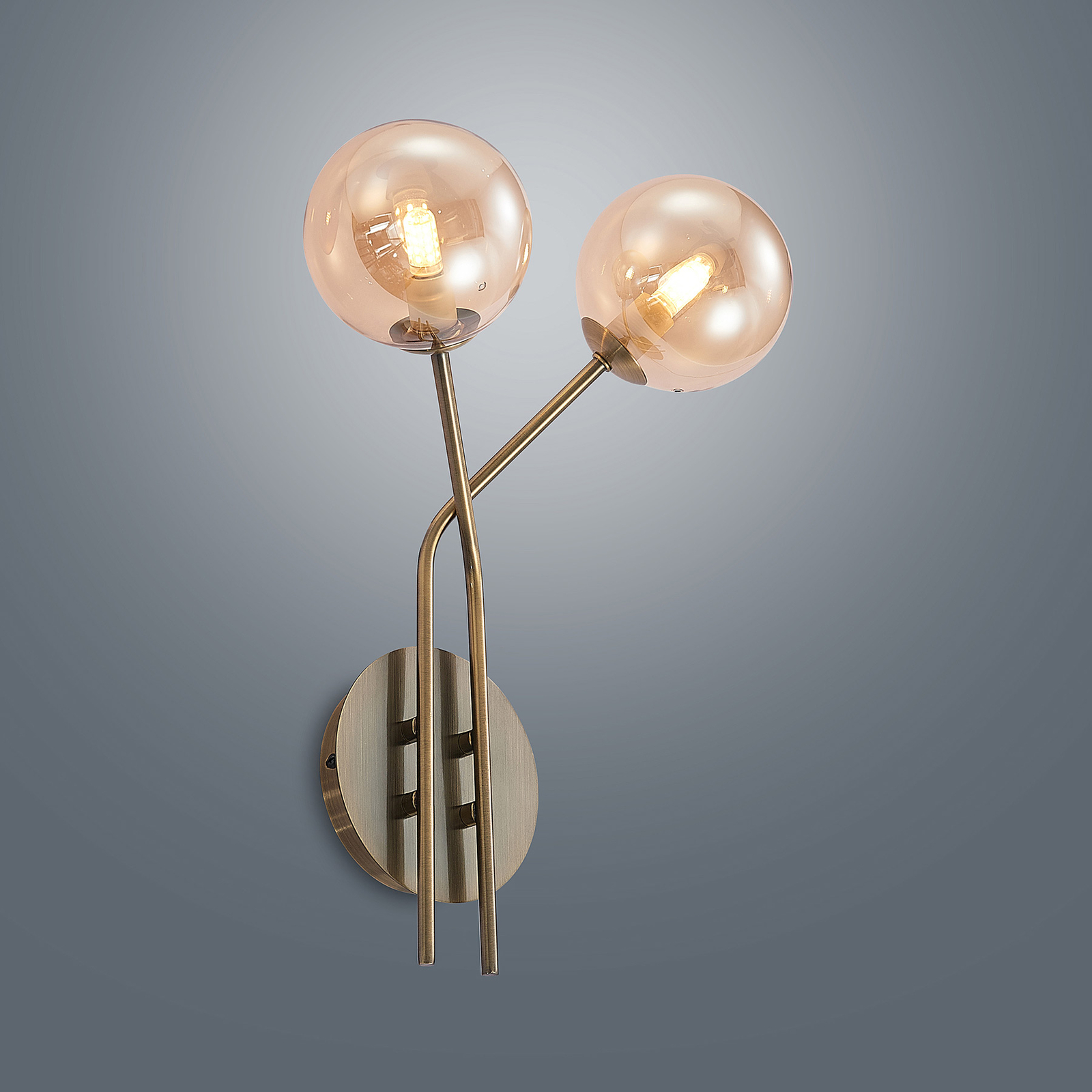 Lucande Wynona wall light, two-bulb antique brass