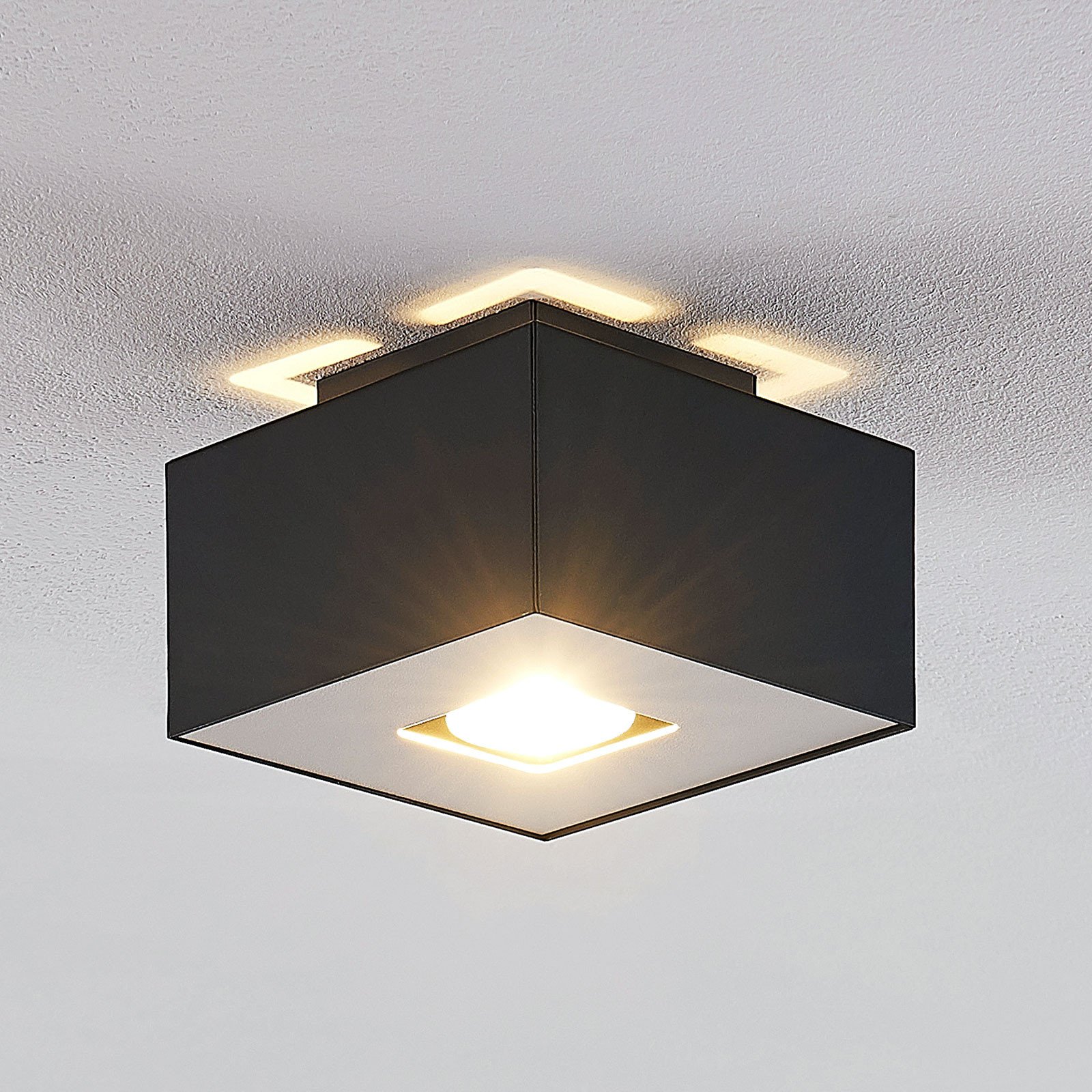 Lindby Kasi plafonieră negru 1 bec 14 x 14cm - Camera de zi / sufragerie - modern - negru alb - Metal