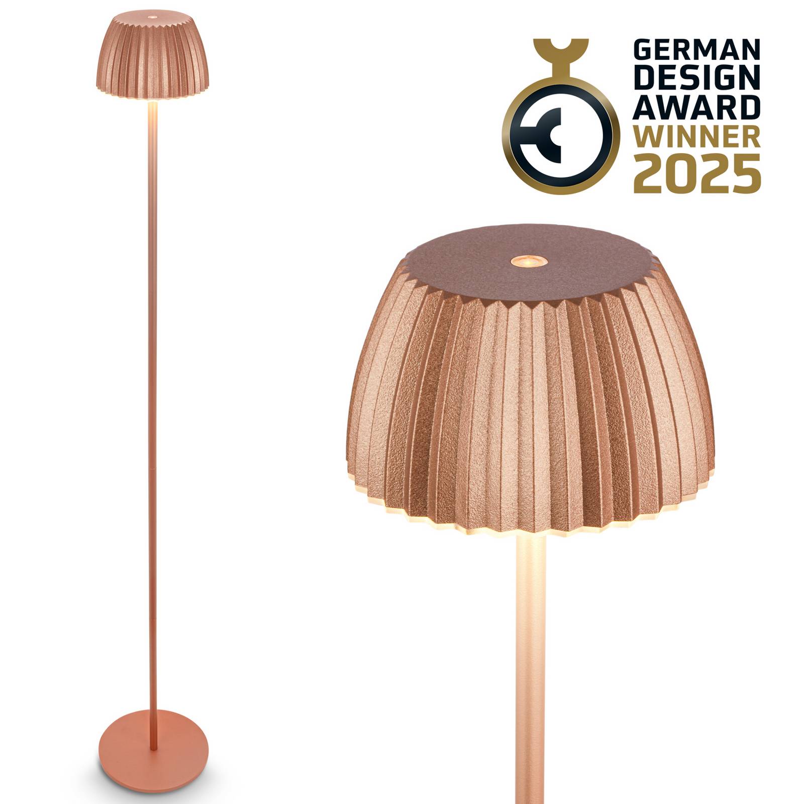 LED-Akku-Stehlampe Brilo unplugged Riffle, kupferfarben