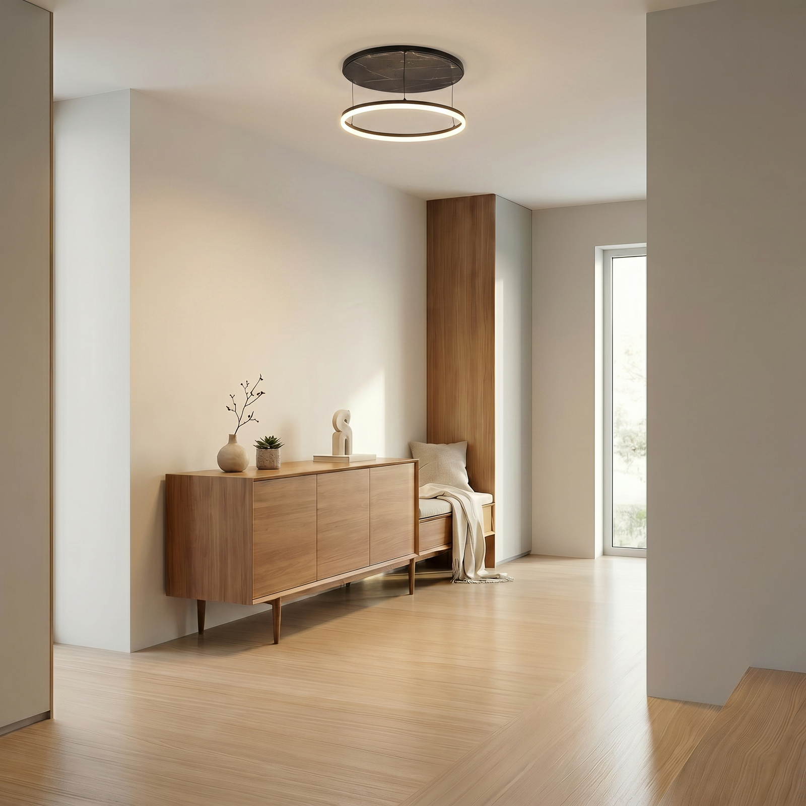 Lucande LED lubų šviestuvas Orven, juodas/marmuras, Ø 50 cm, dim.