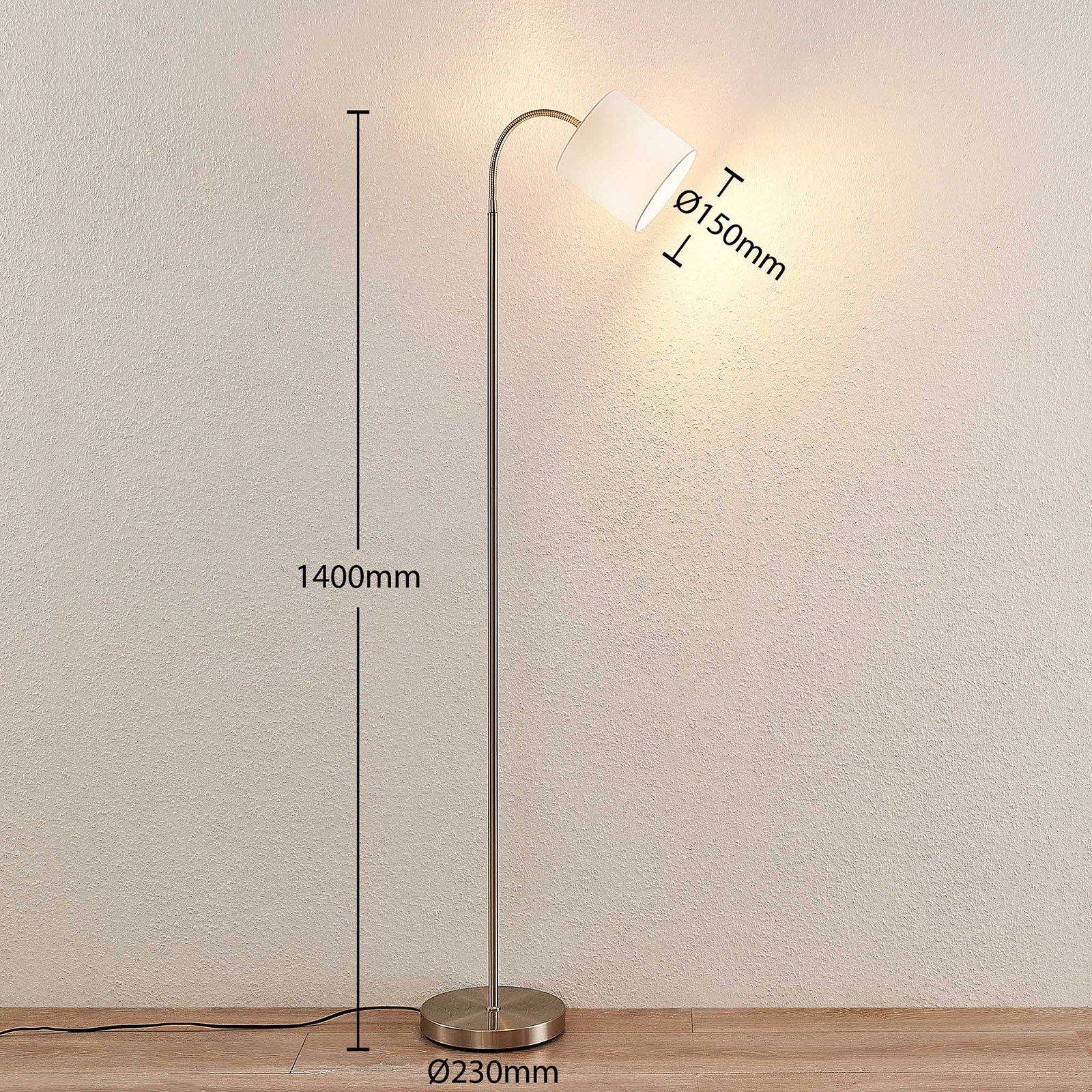 Lindby Manu floor lamp, fabric, one-bulb, white
