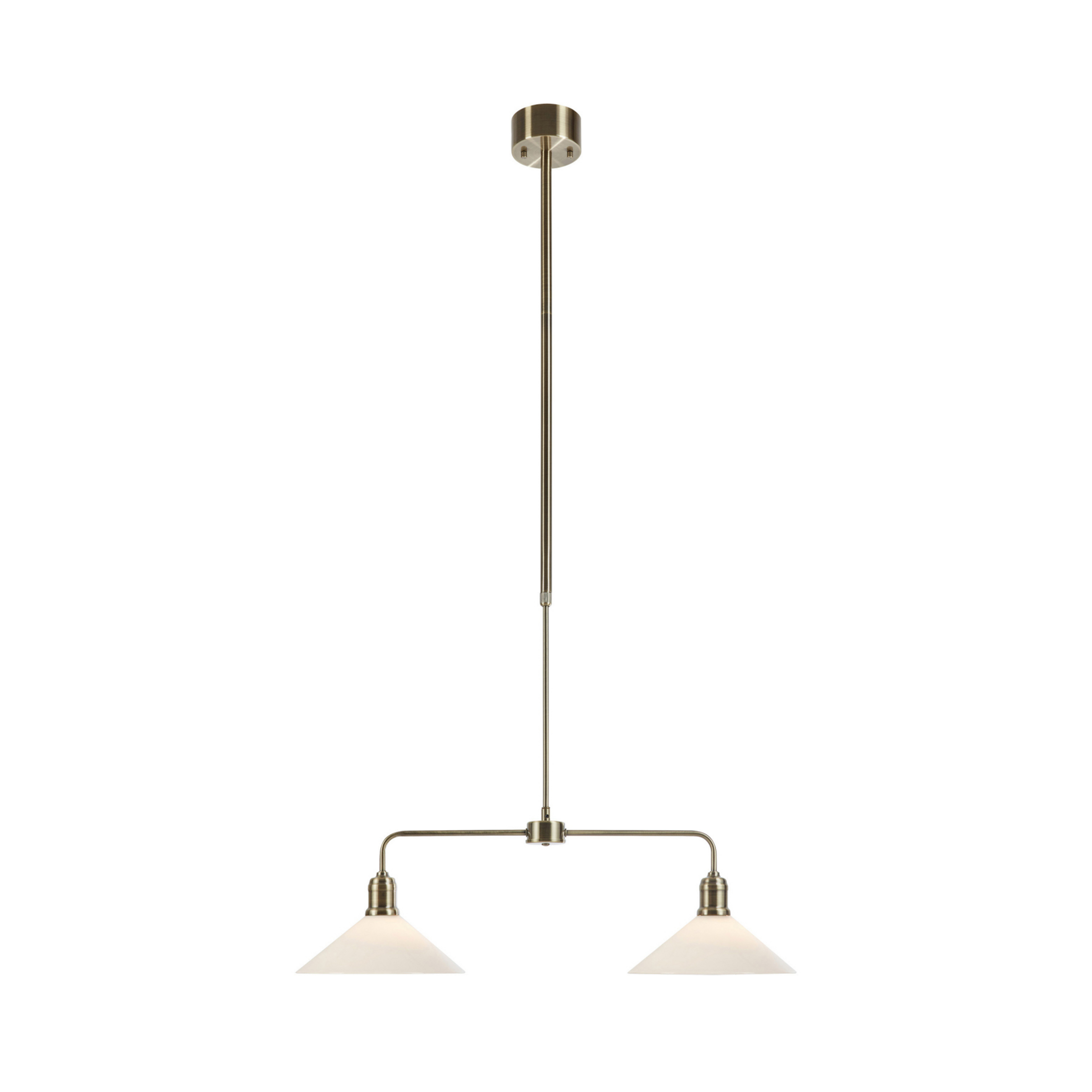Vela pendant light, antique brass, 2-bulb design, glass, length 75 cm -