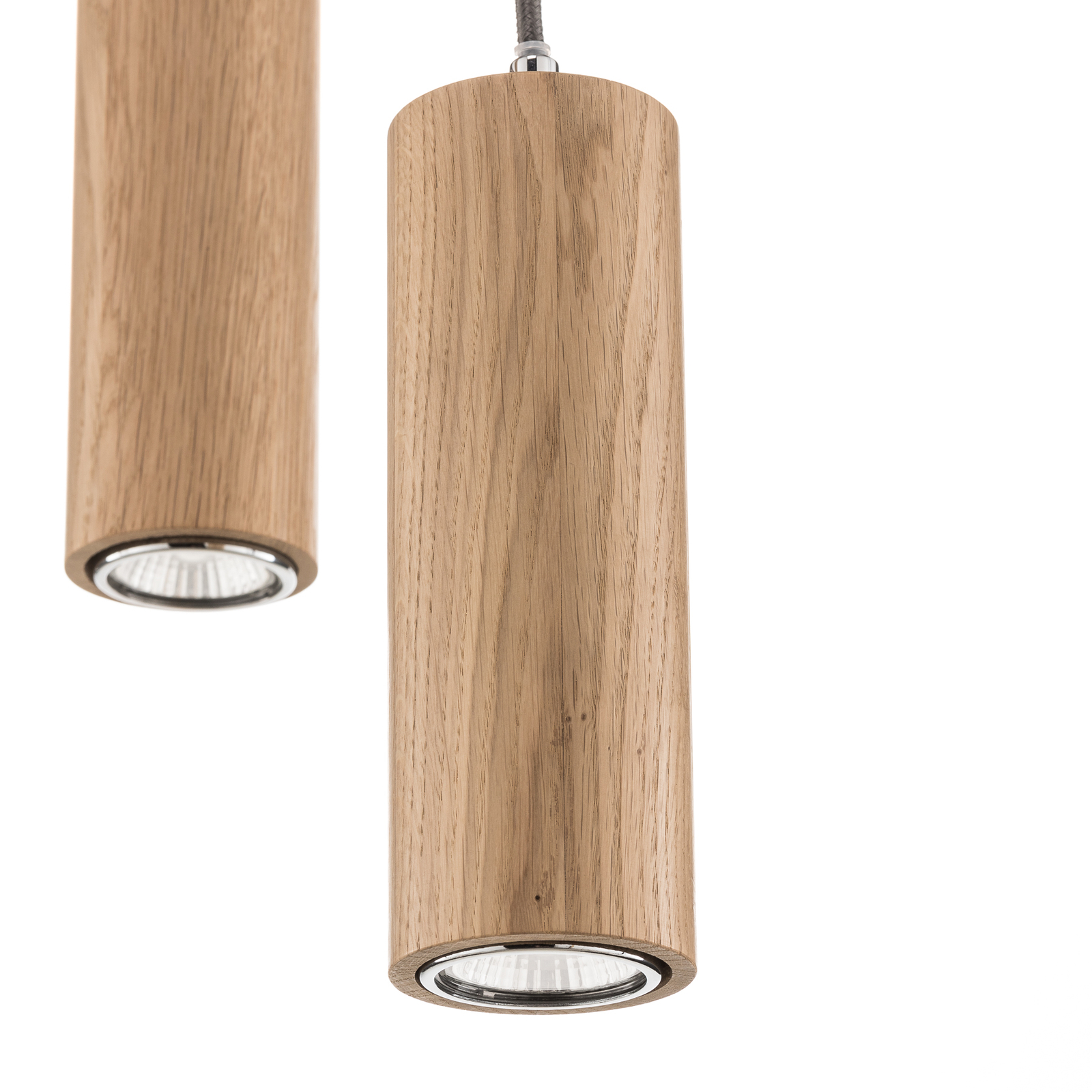 Lámpara colgante LED Pipe, 3 luces, madera roble