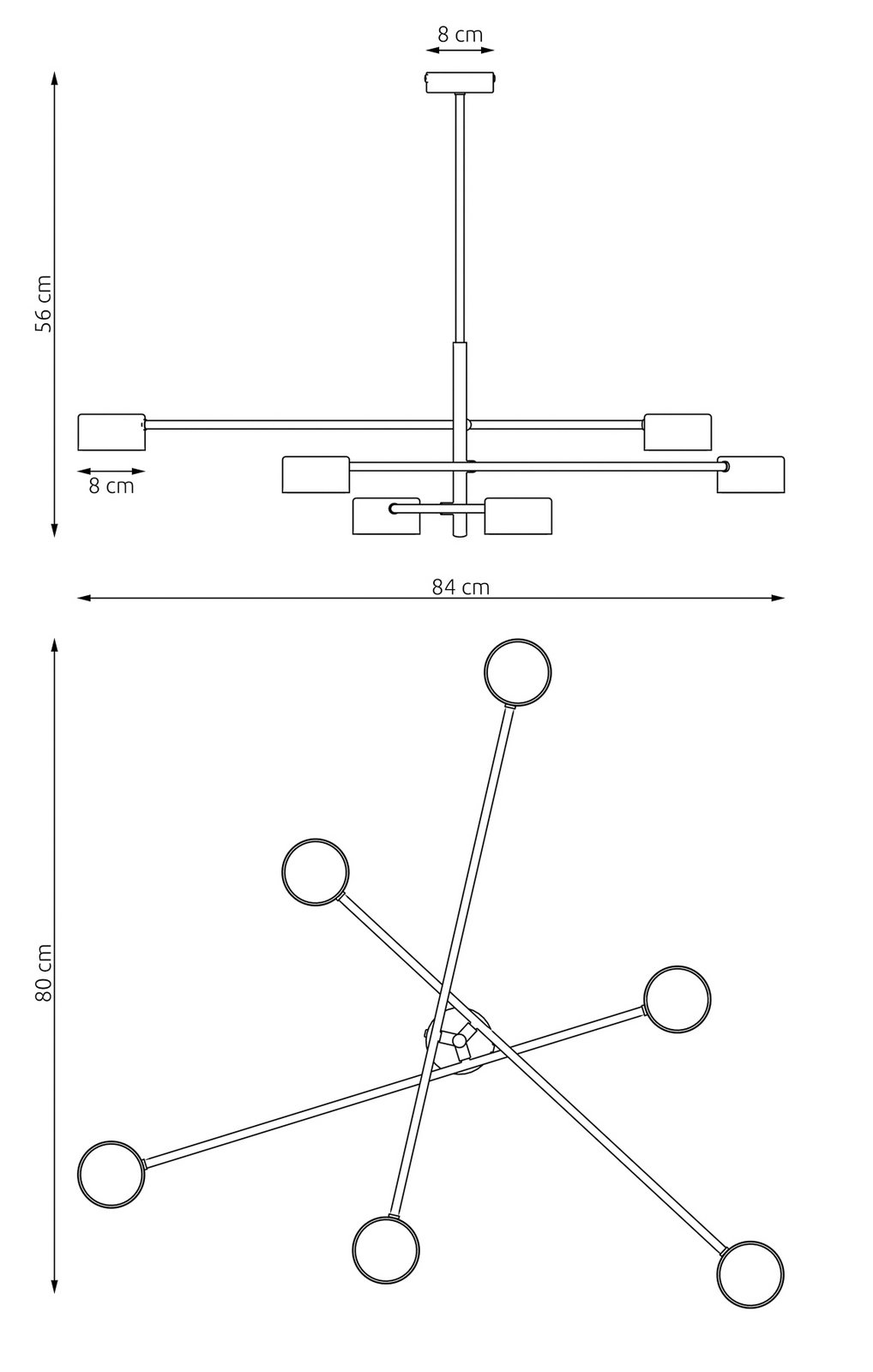 Pendellampe Natsu, Länge 84 cm, Metall, 6-flg.
