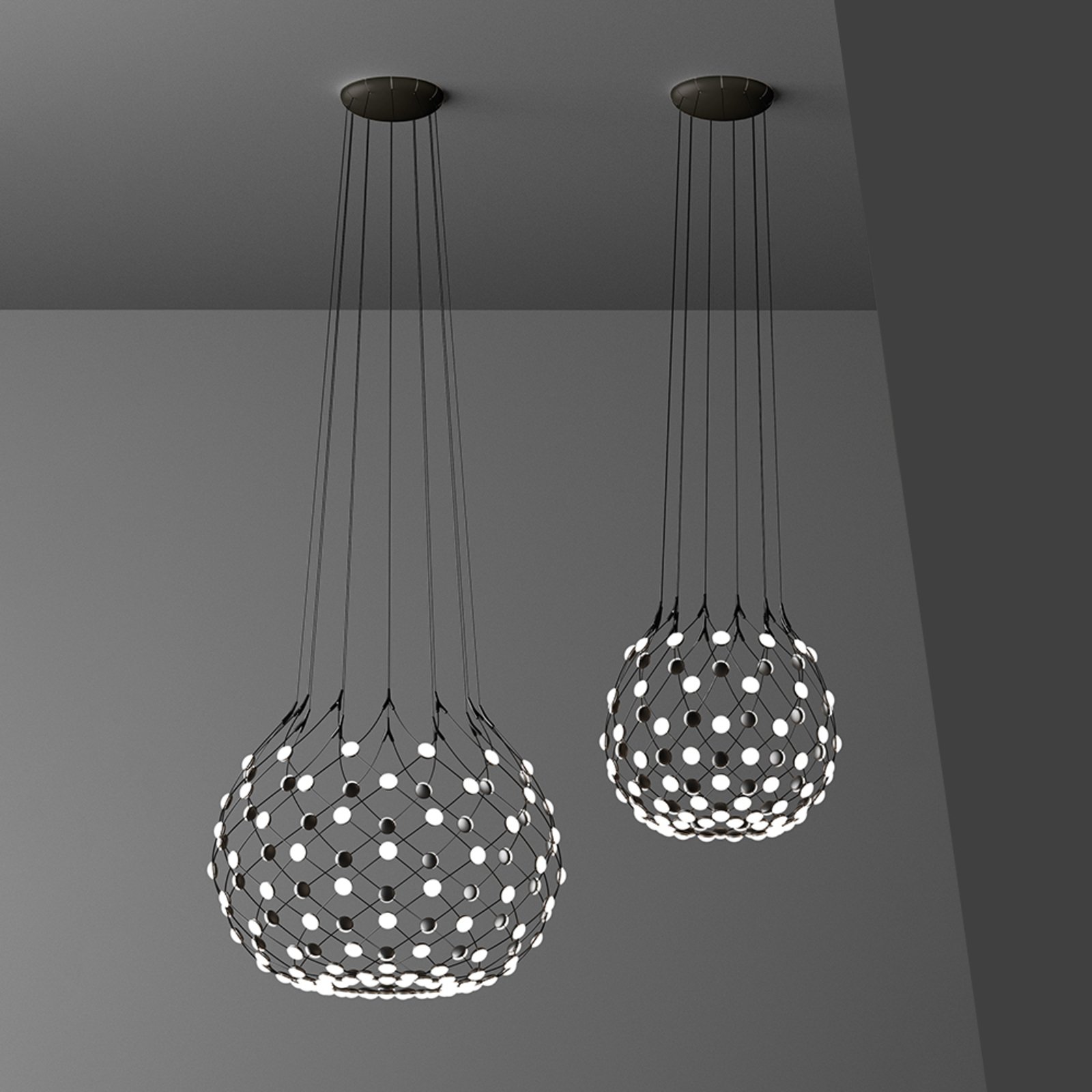 Mesh Pendant Ø100xH90 Phase 2m Black - Luceplan