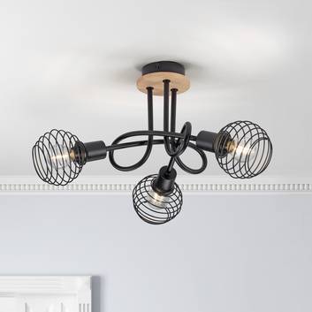 Plafón Eugen, 3 luces con decoración de madera