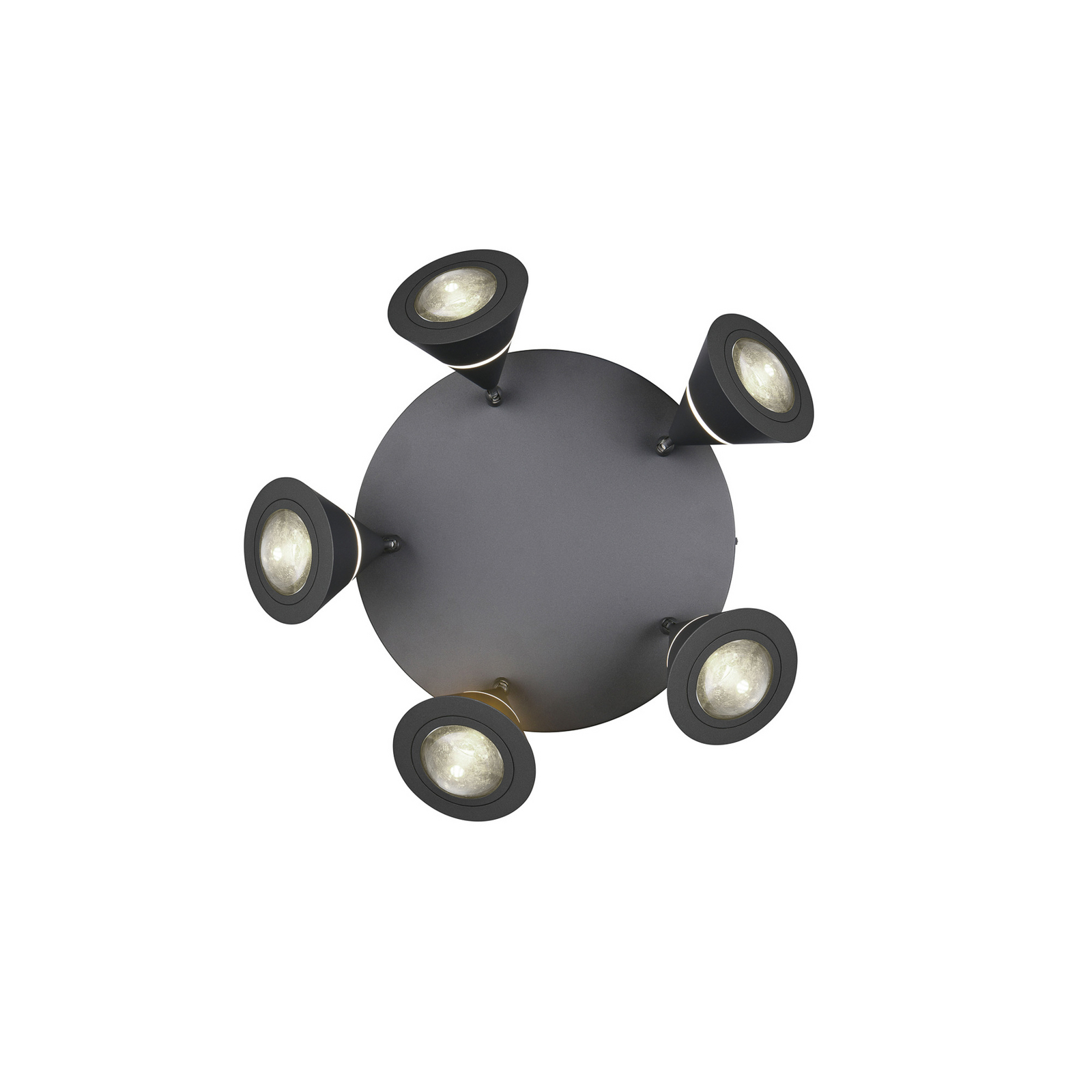 Spot LED de teto Romeo, Ø 30 cm, preto, metal, 5 lâmpadas.