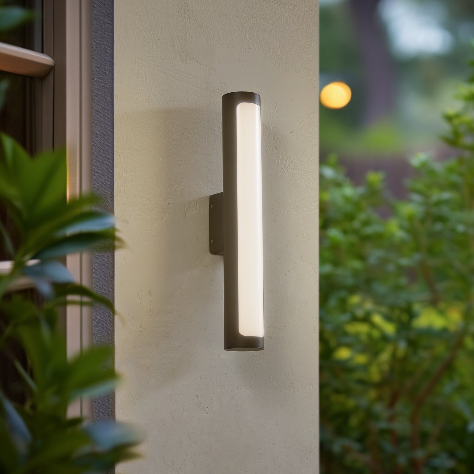 Lucande LED outdoor wall lamp Tuberia, anthracite, metal, Ø 7cm