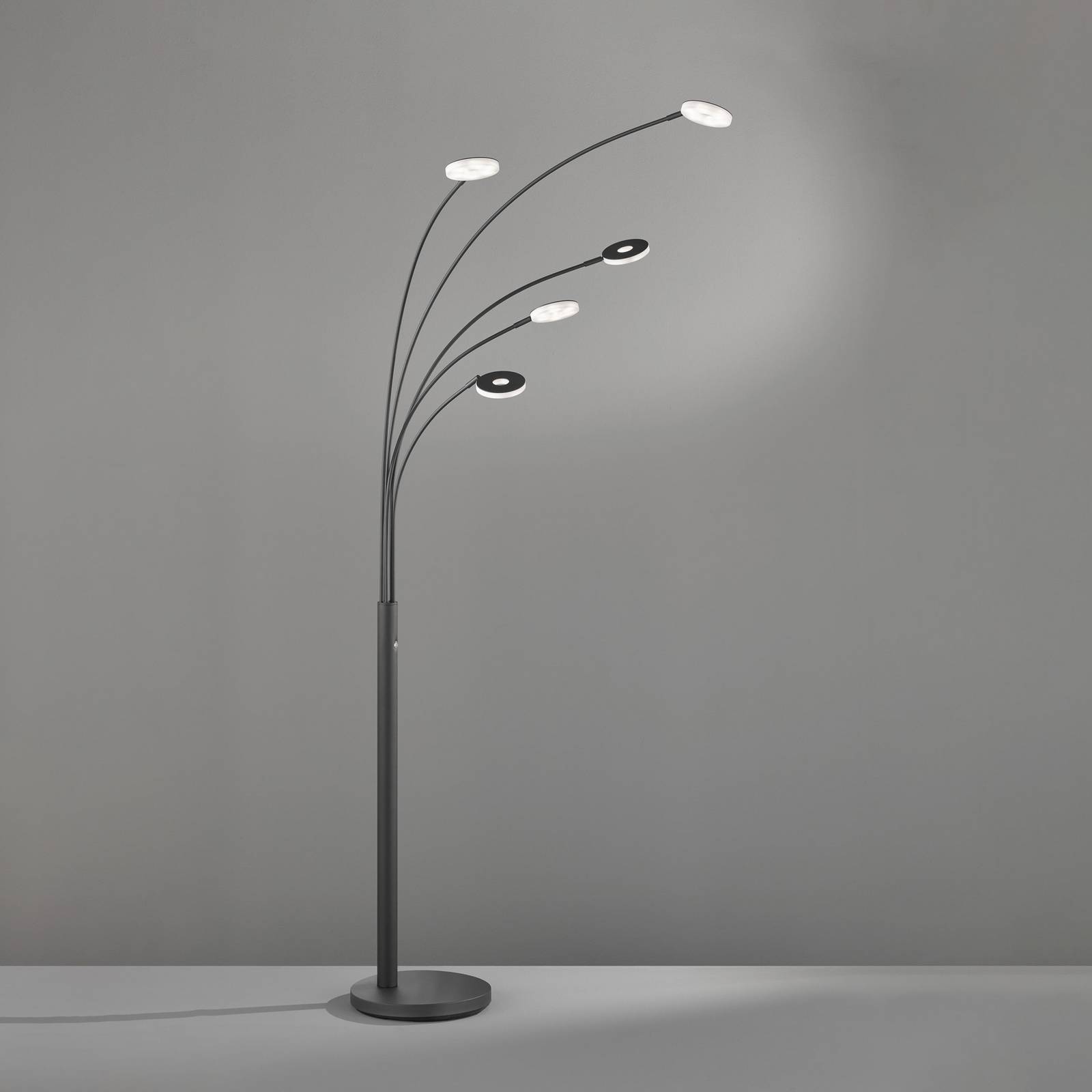 Lampa stojąca LED Dent, czarny, 225 cm, metal, CCT, 5-punktowa.