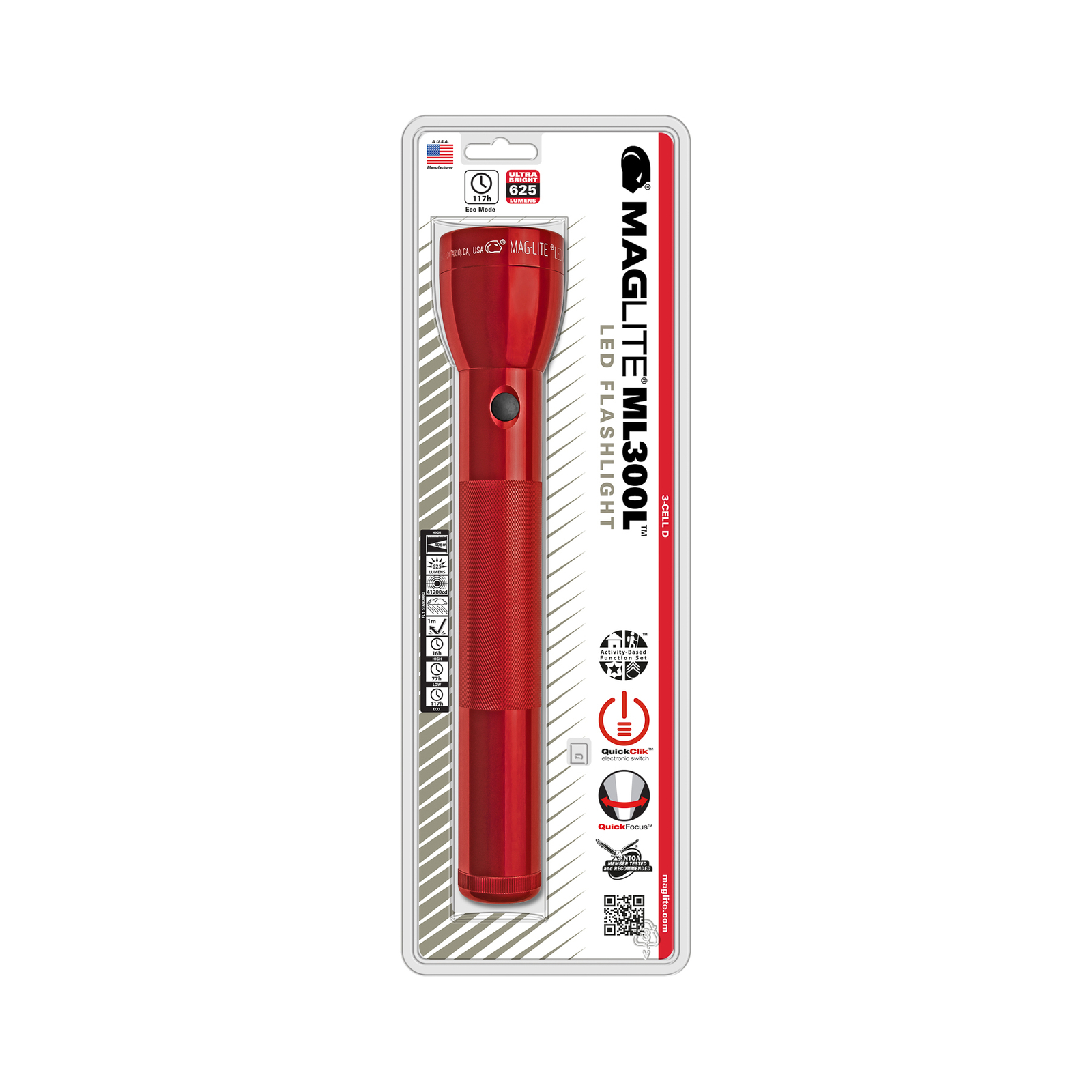 Maglite LED baterka ML300L, 3-článková D, červená