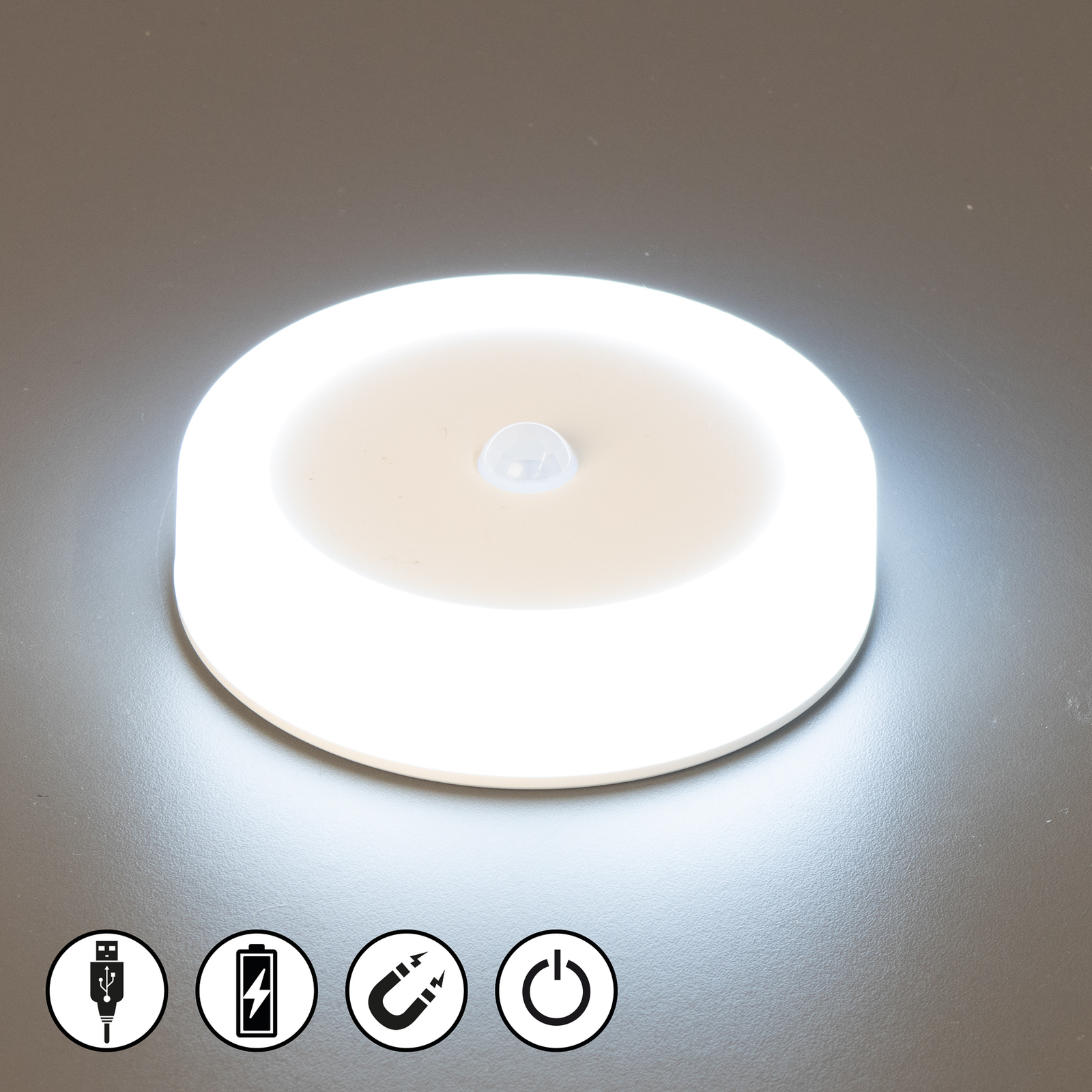 LED under-cabinet light Magnetics, Ø9cm, sensor, 6,500K