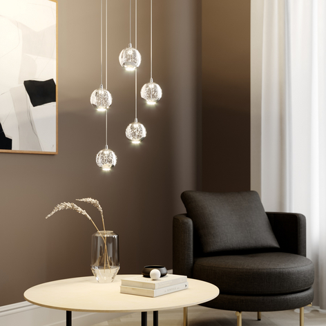 Suspension LED Hayley, 5 lampes, rond, chromé