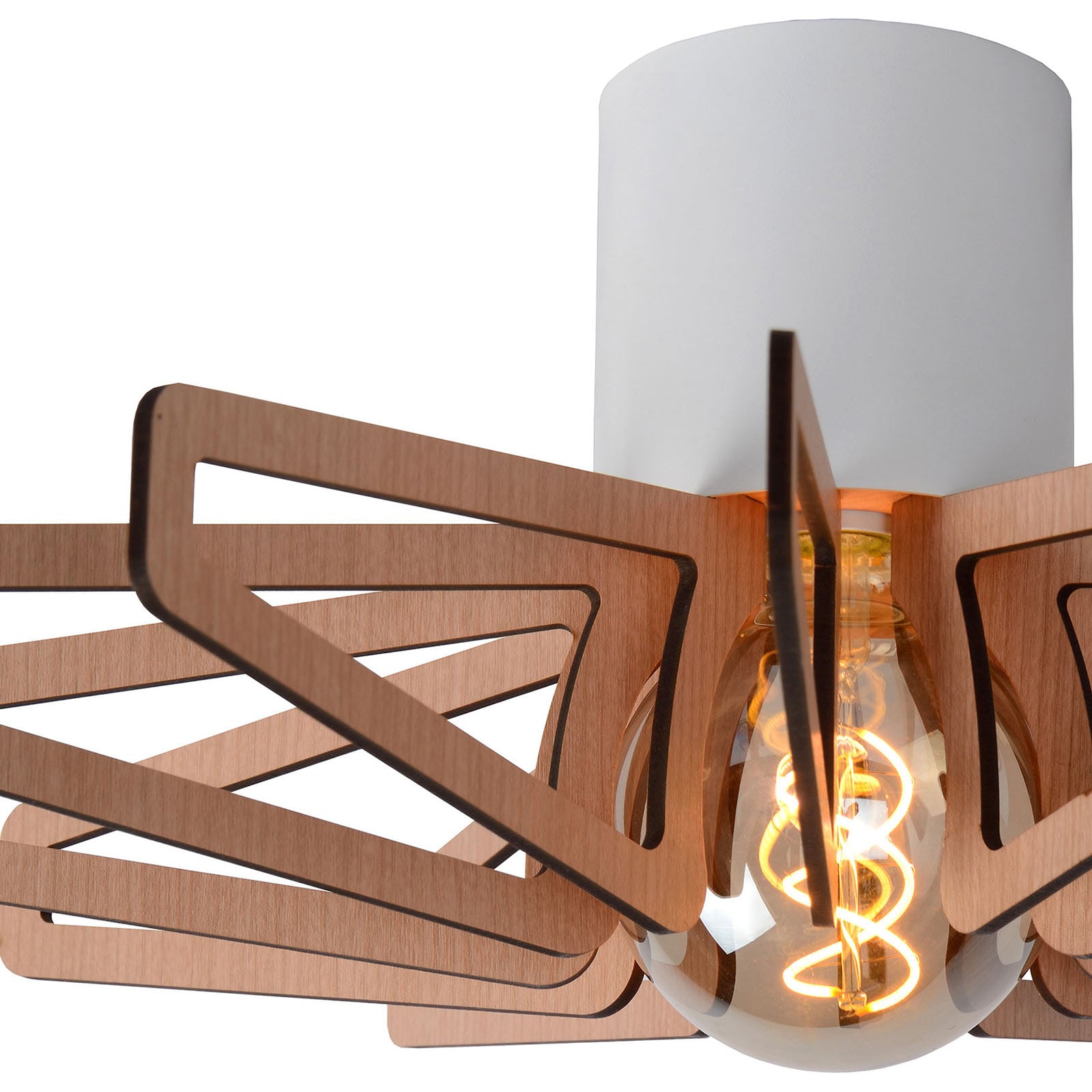 Lucide Zidane ceiling lamp 45 cm white, wooden elements, for Living / Dining Room, metal, wood, E27, 15 W, energy efficiency: A++, H: 18 cm