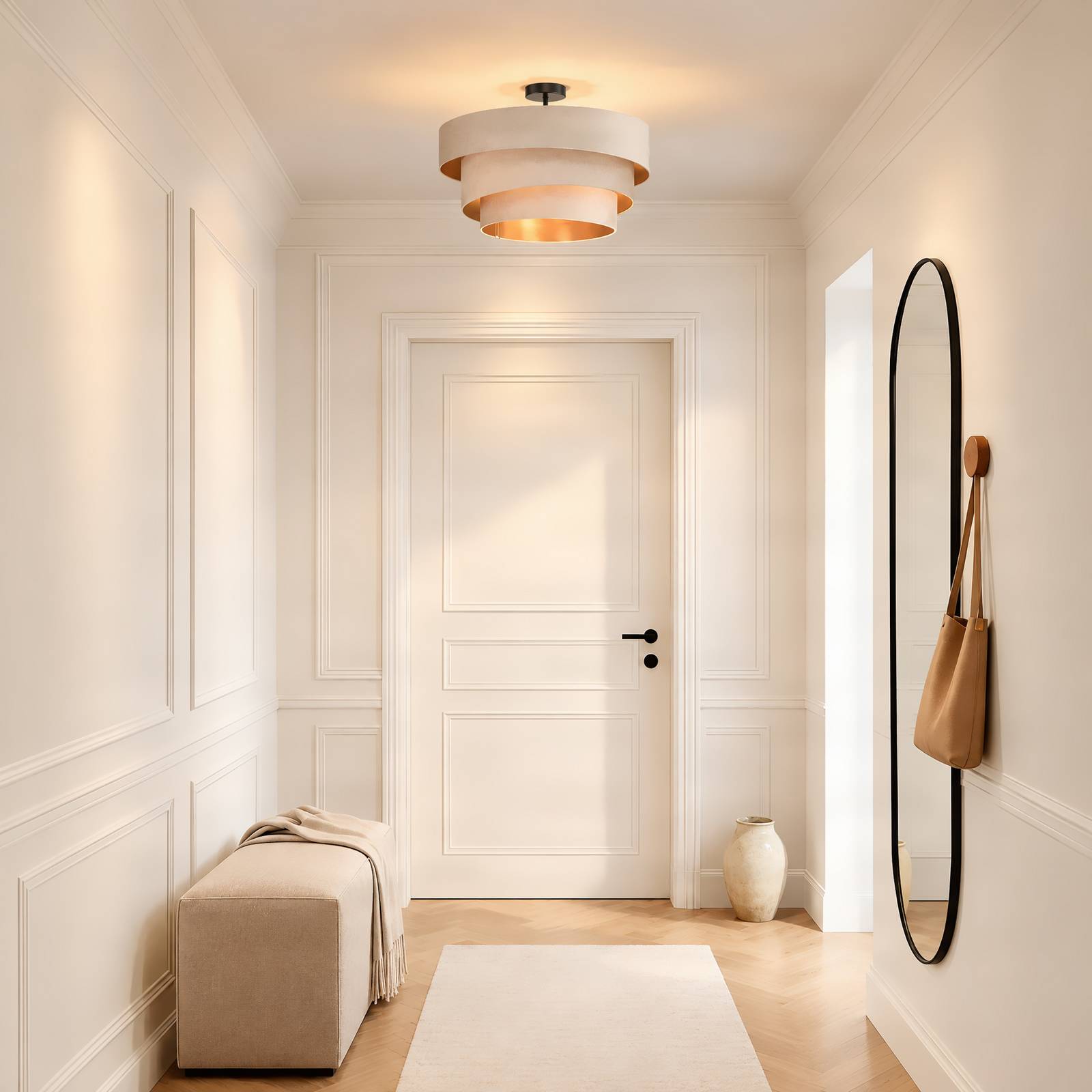 Lampa sufitowa Lindby Jusari, kolor kremowy, materiał, Ø 56 cm, E27