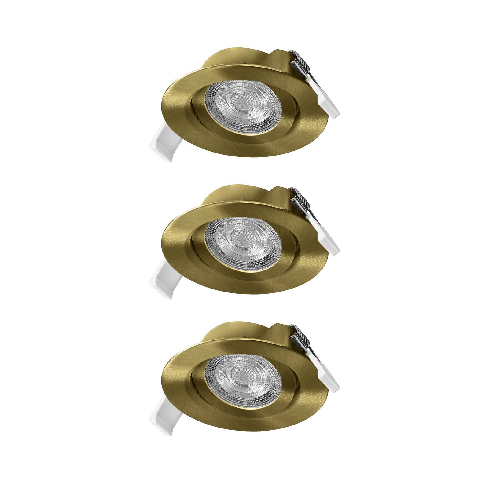 OSRAM LED-Einbauspot 3er-Set, 2.700 K, 36°, messing, Ø 9 cm