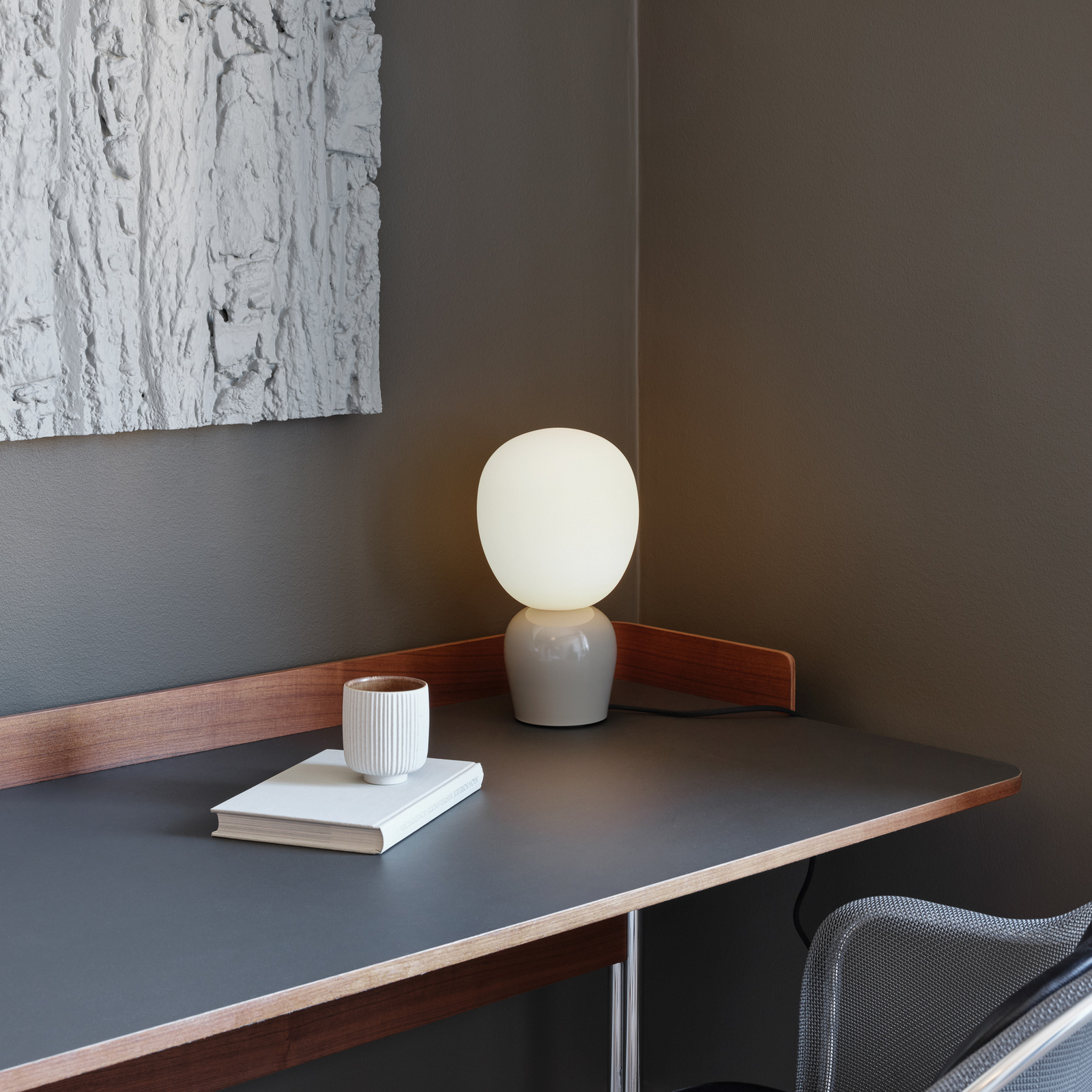 Lampe à poser Buddy, grise, métal/verre, hauteur 33,5 cm - Belid