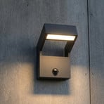 Arcchio LED-utomhusvägglampa Kovato, med sensor, mörkgrå, IP65