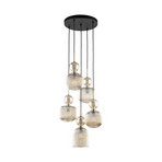 Suspension Sophia, à 5 lampes, Ø 37 cm, cognac/noir, E14