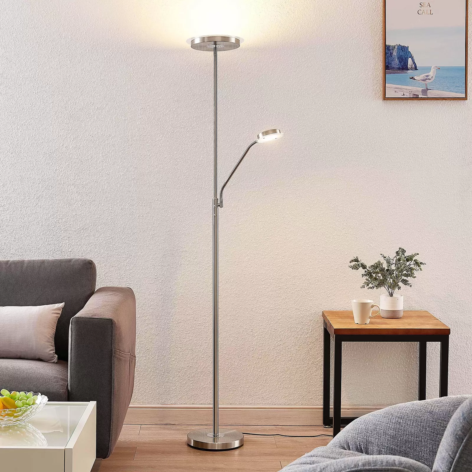 Lindby Sumani LED álló lámpa, kerek, nikkel