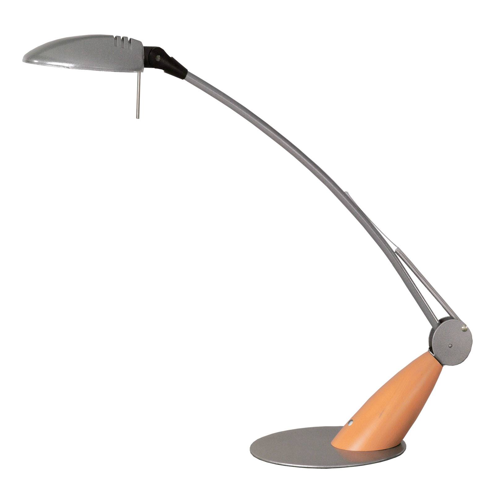 Lampe de bureau LED Swingo avec bois, grise