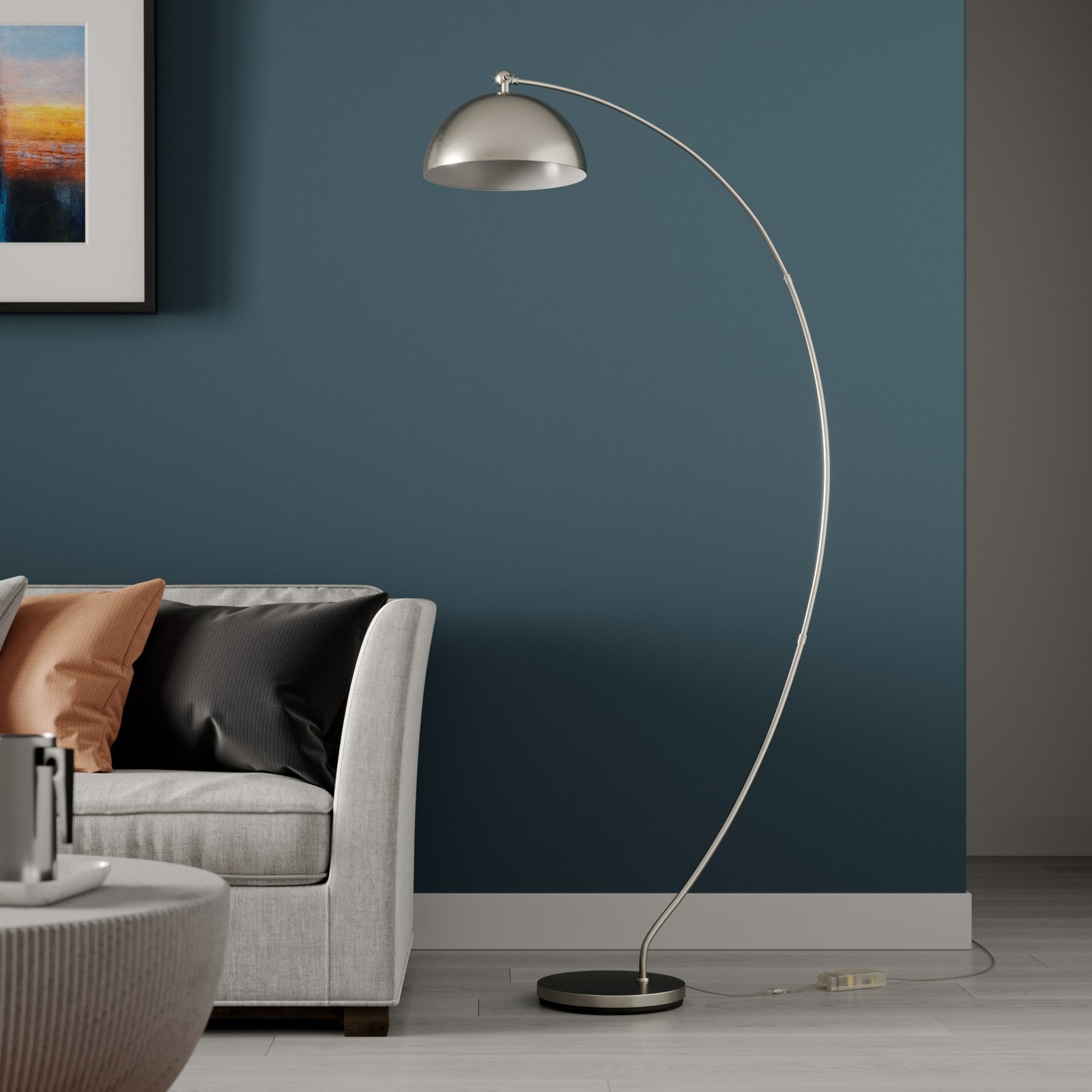 Lindby Zara LED ad arco con dimmer a pedale