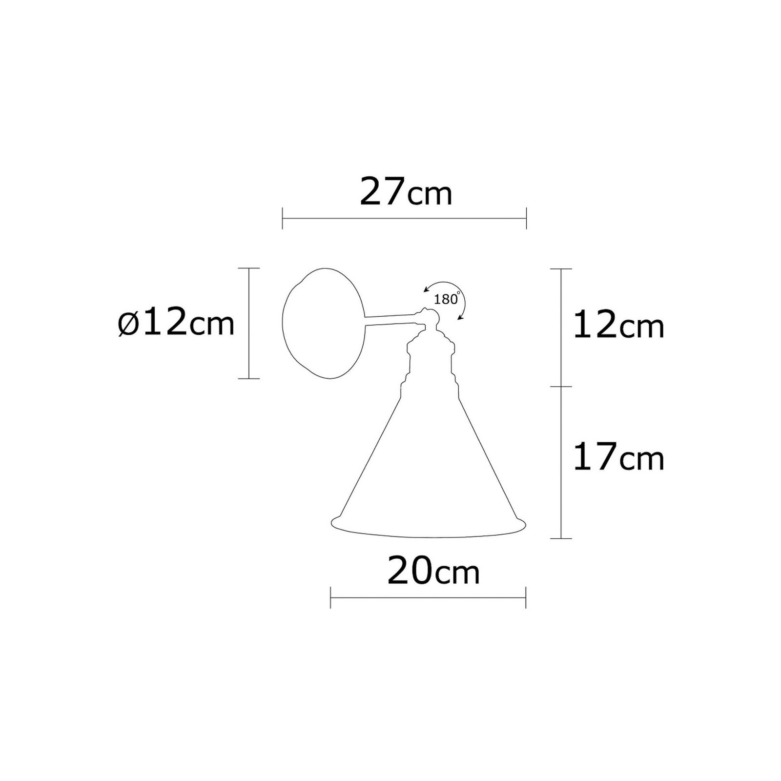 Wandlamp Berceste, zwart/goud, metaal, hoogte 29 cm