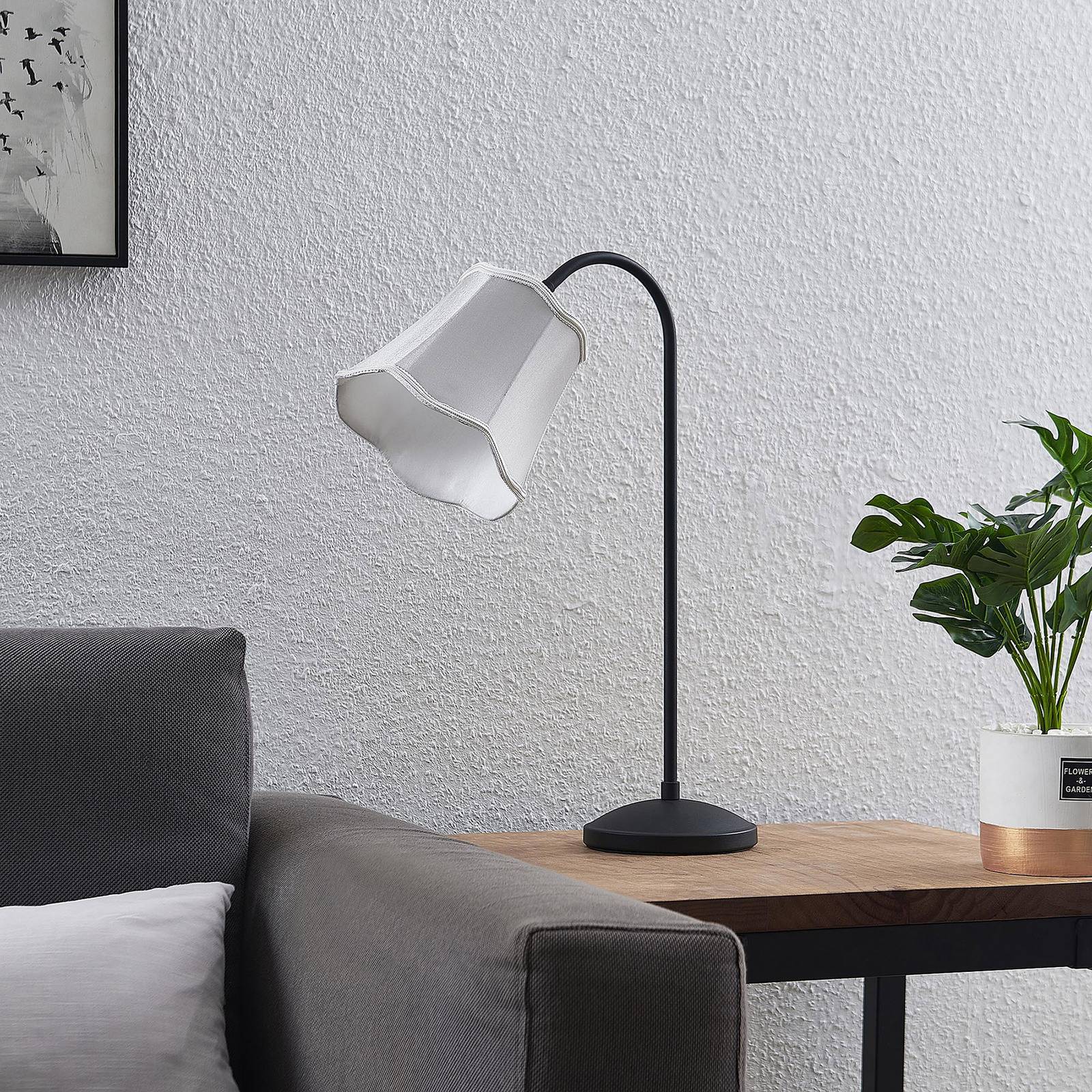 Photos - Desk Lamp Lucande Binta fabric table lamp, silver grey 