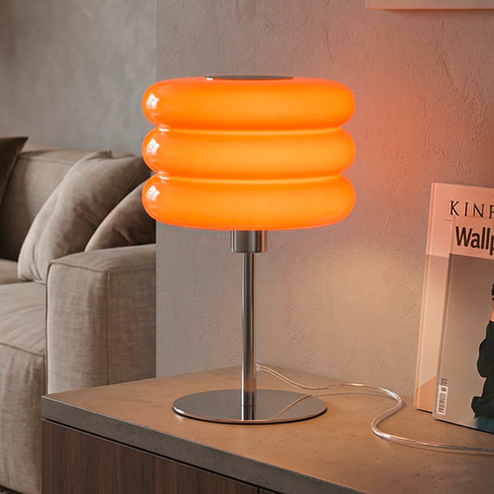 Stolová lampa Tortora, oranžová, sklo, kov, výška 30 cm, E14