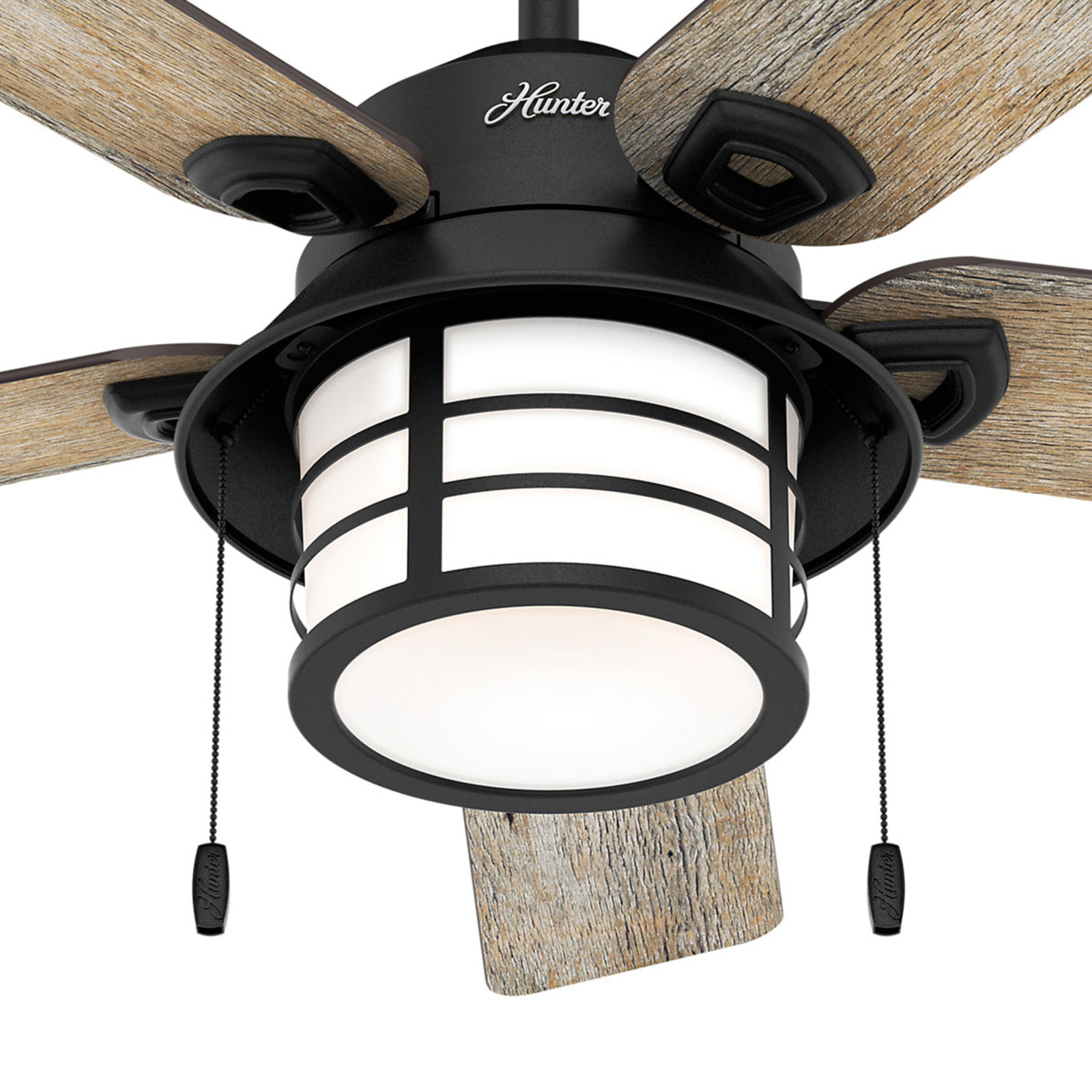 Hunter Santorini ventilator m. licht, hout/zwart