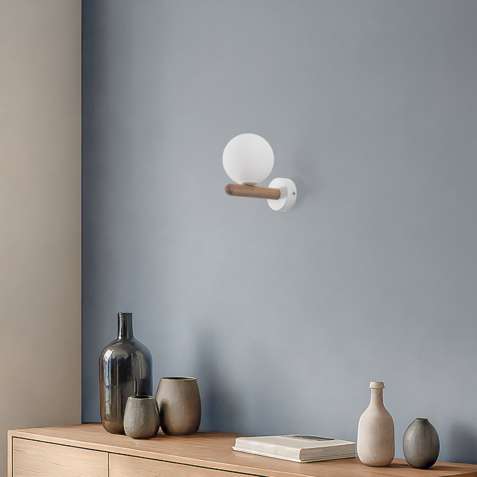 Φωτιστικό τοίχου Estera, λευκό/χρώμα ξύλου, γυαλί, G9 Φωτιστικό τοίχου Estera, λευκό/χρώμα ξύλου, γυαλί, G9