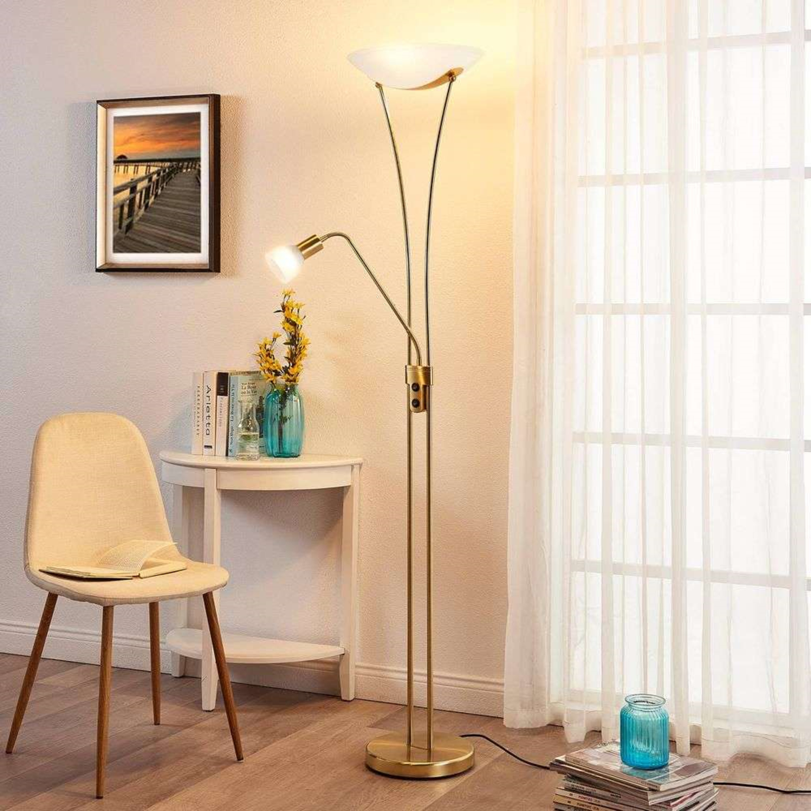 Felicia Stojací Lampa Brass/White - Lindby