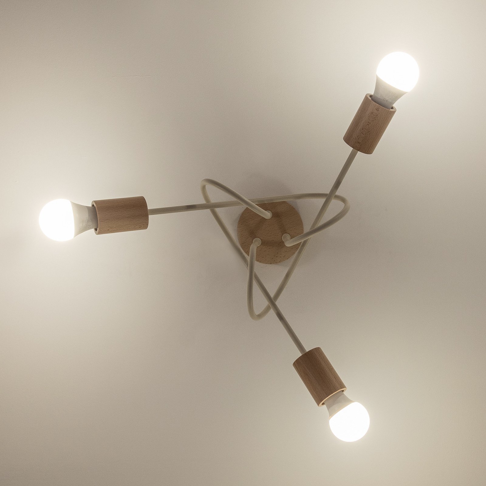 Plafonnier Oxford, beige sable, bois, métal, à 3 lampes, Ø 44 cm