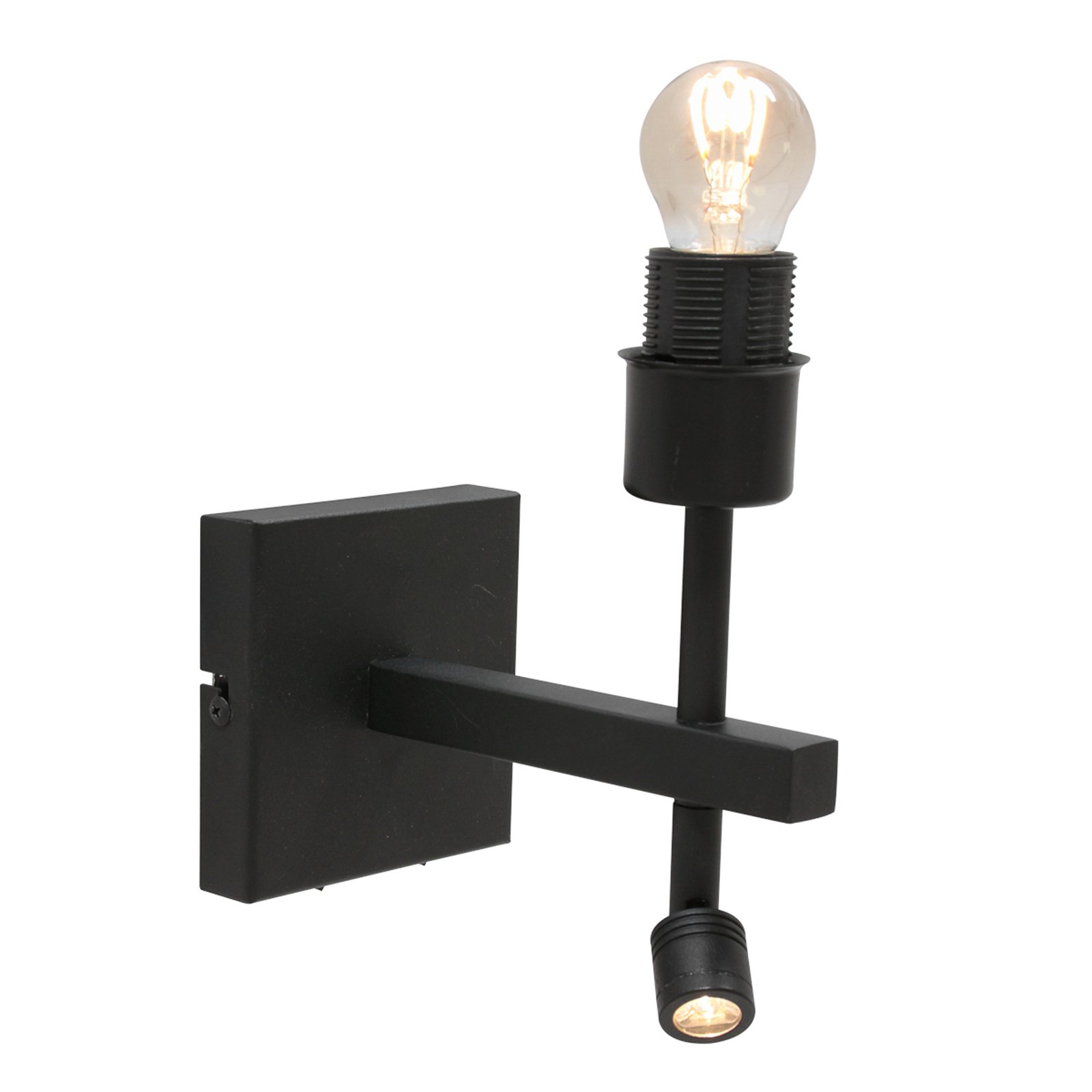 Stang wandlamp, LED leeslampje, vlechtwerk naturel/zwart