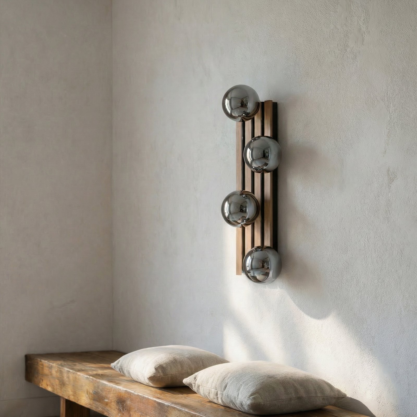 Woodora væglampe træ glas røggrå med 4 lyskilder - Lindby