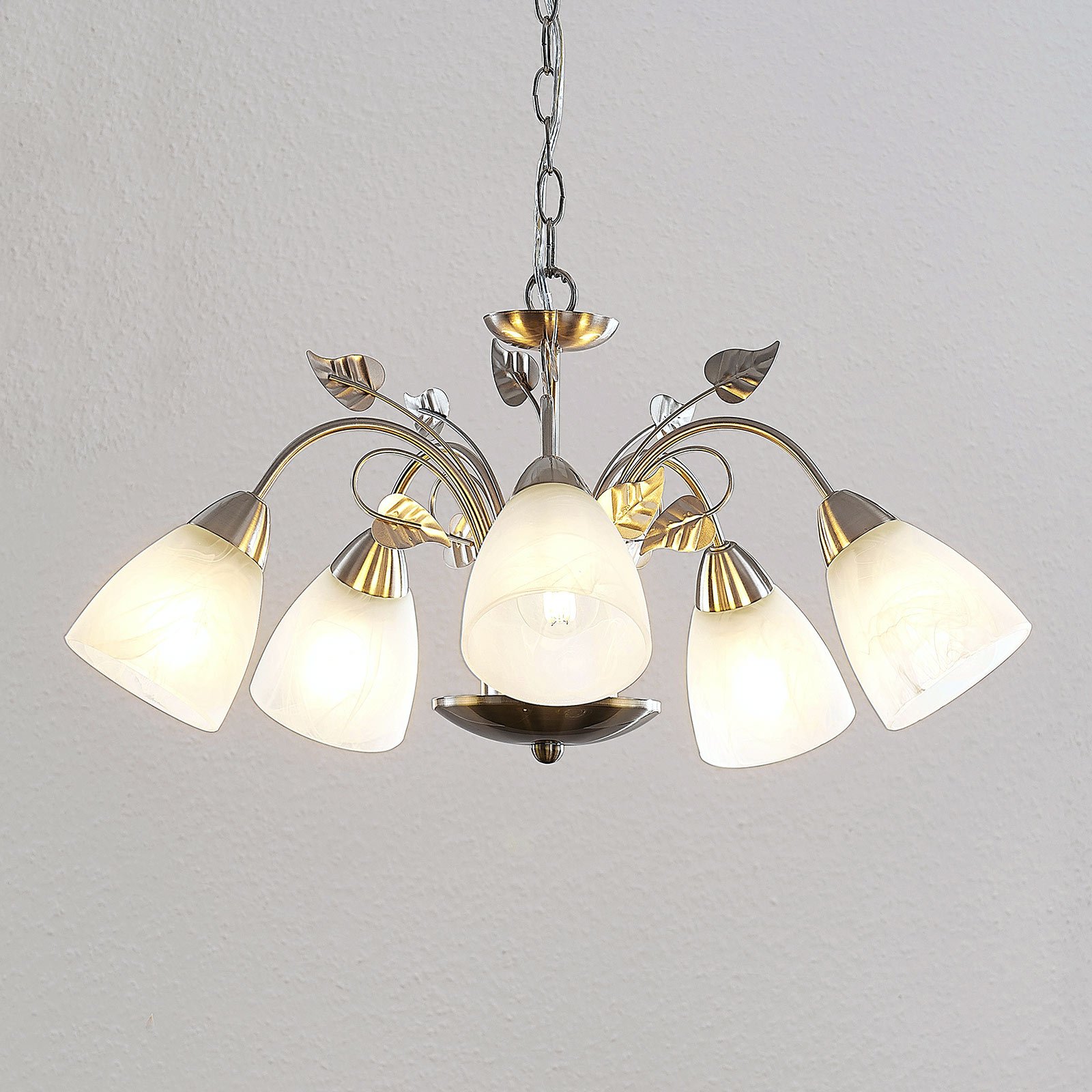 Lindby Yannie LED hanging light, 5-bulb, for Living / Dining Room, metal, glass, E14, 4 W, energy efficiency: A++