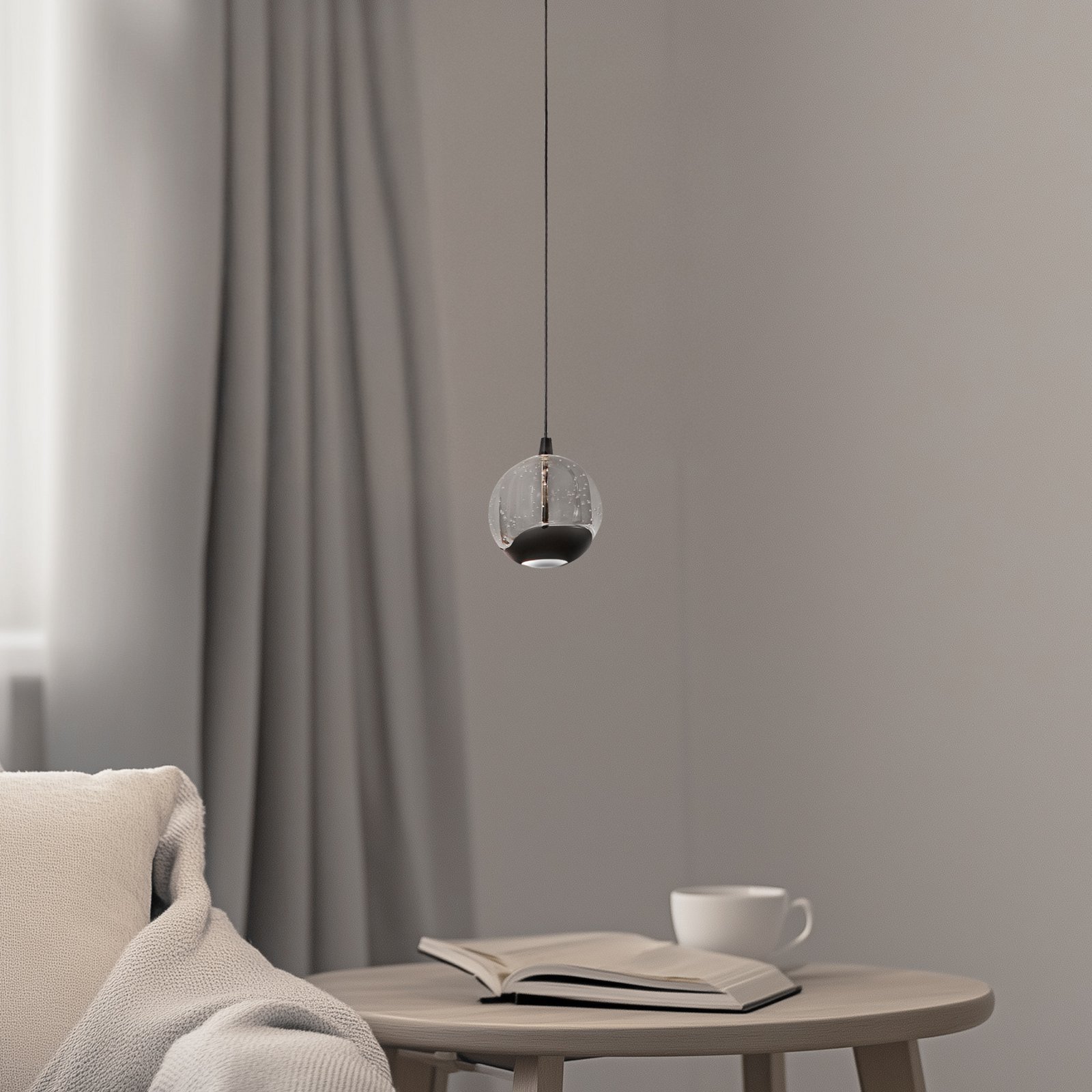 Lucande LED hanging light Hayley, black, 1-bulb, glass