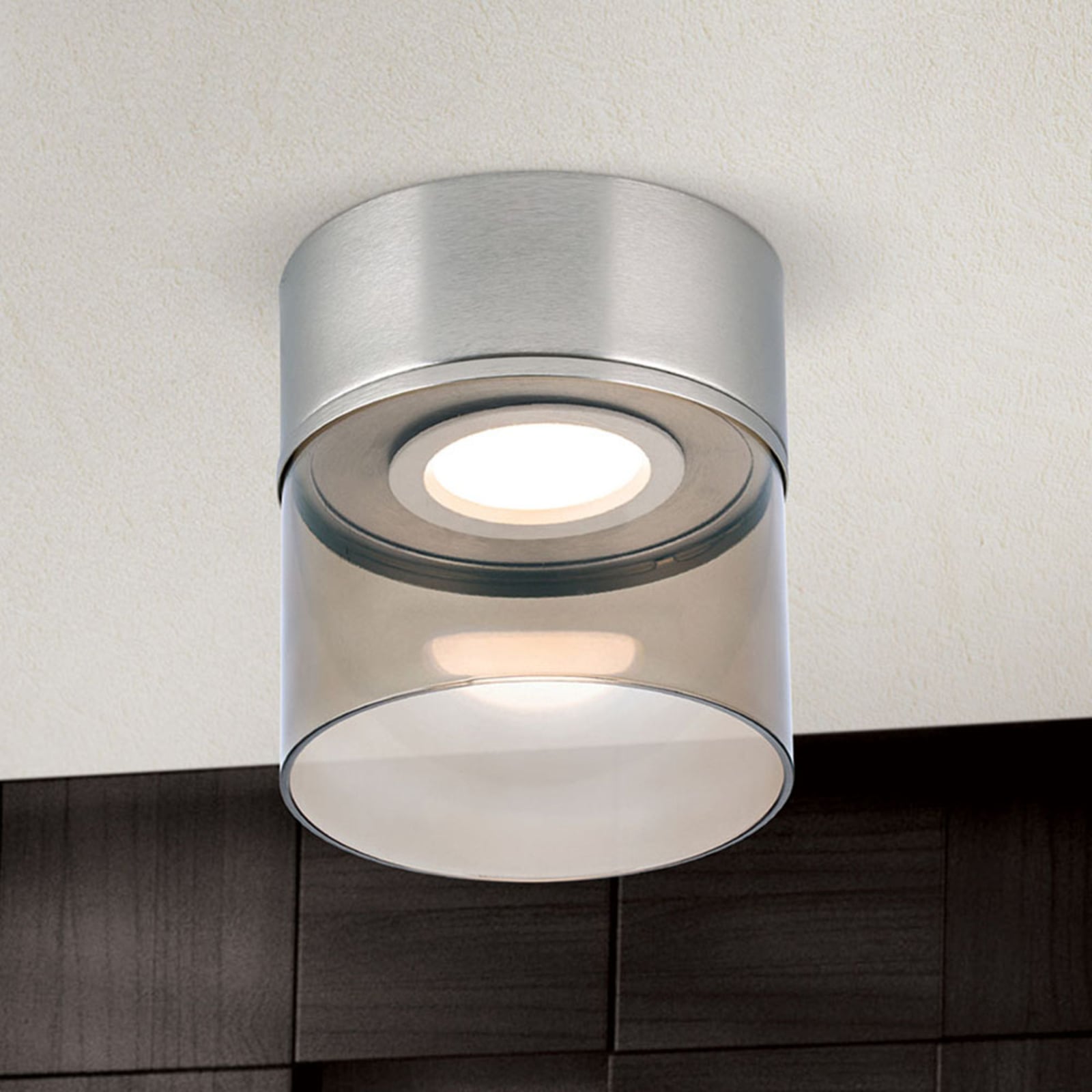 Orion Francis LED ceiling light, matt nickel, Ø 15 cm, for Living / Dining Room, iron, glass, 7 W, energy efficiency: A, H: 16.7 cm