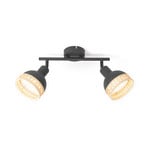 Lindby Lonnaris spotlight, rattan, black, 2-bulb.