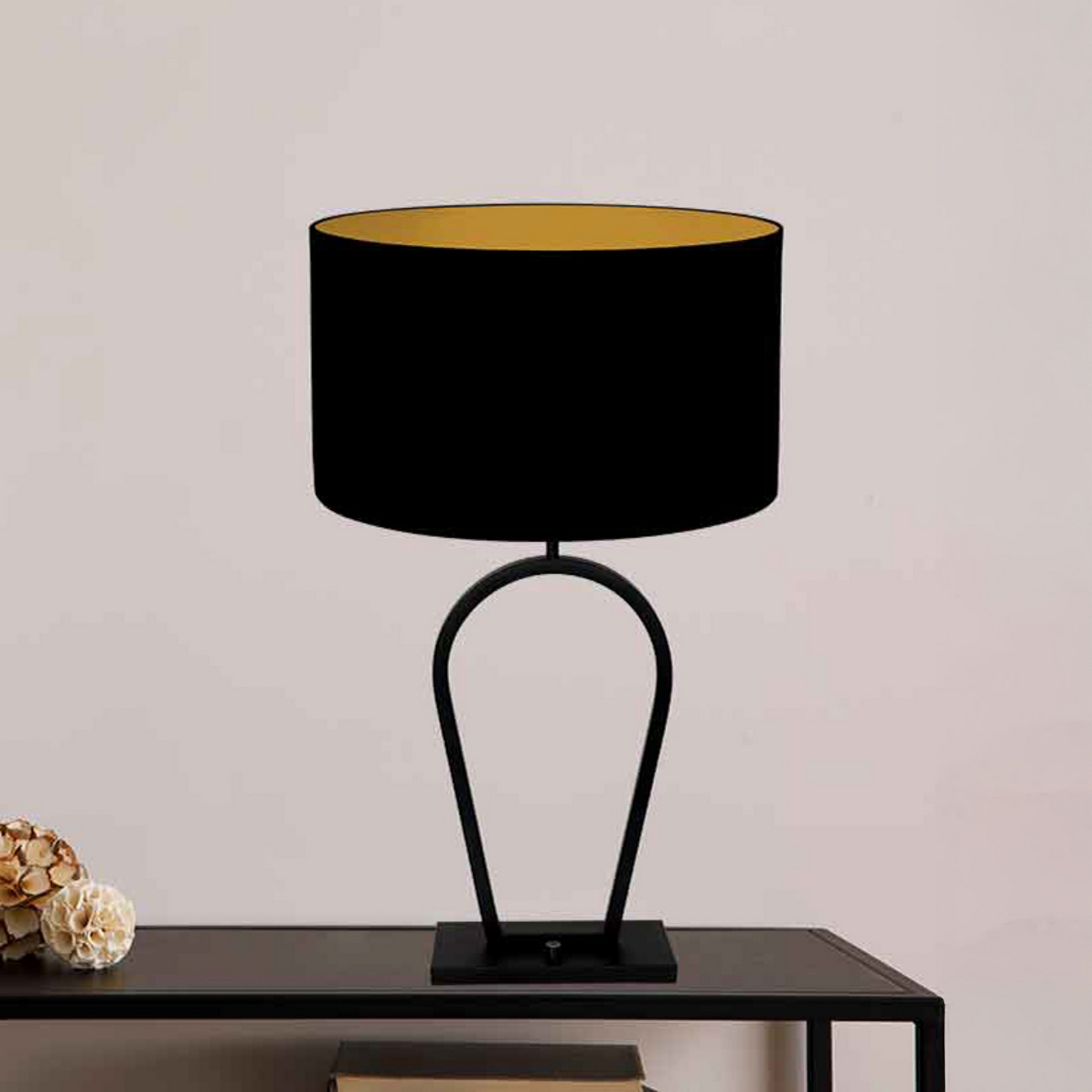 Laualamp Stang, must/must-kuldne, kõrgus 71 cm, chintz