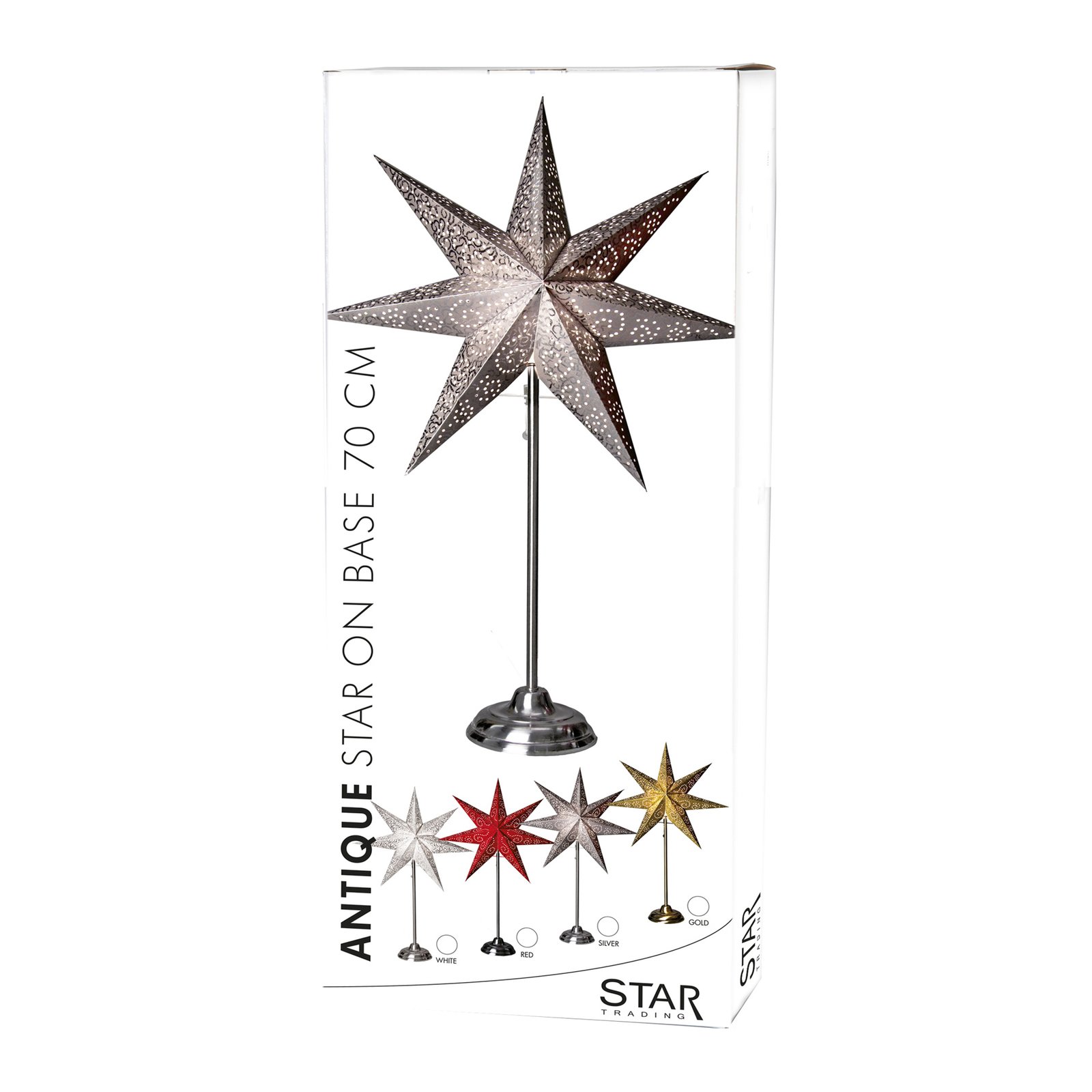 Antique standing star, metal/paper, red