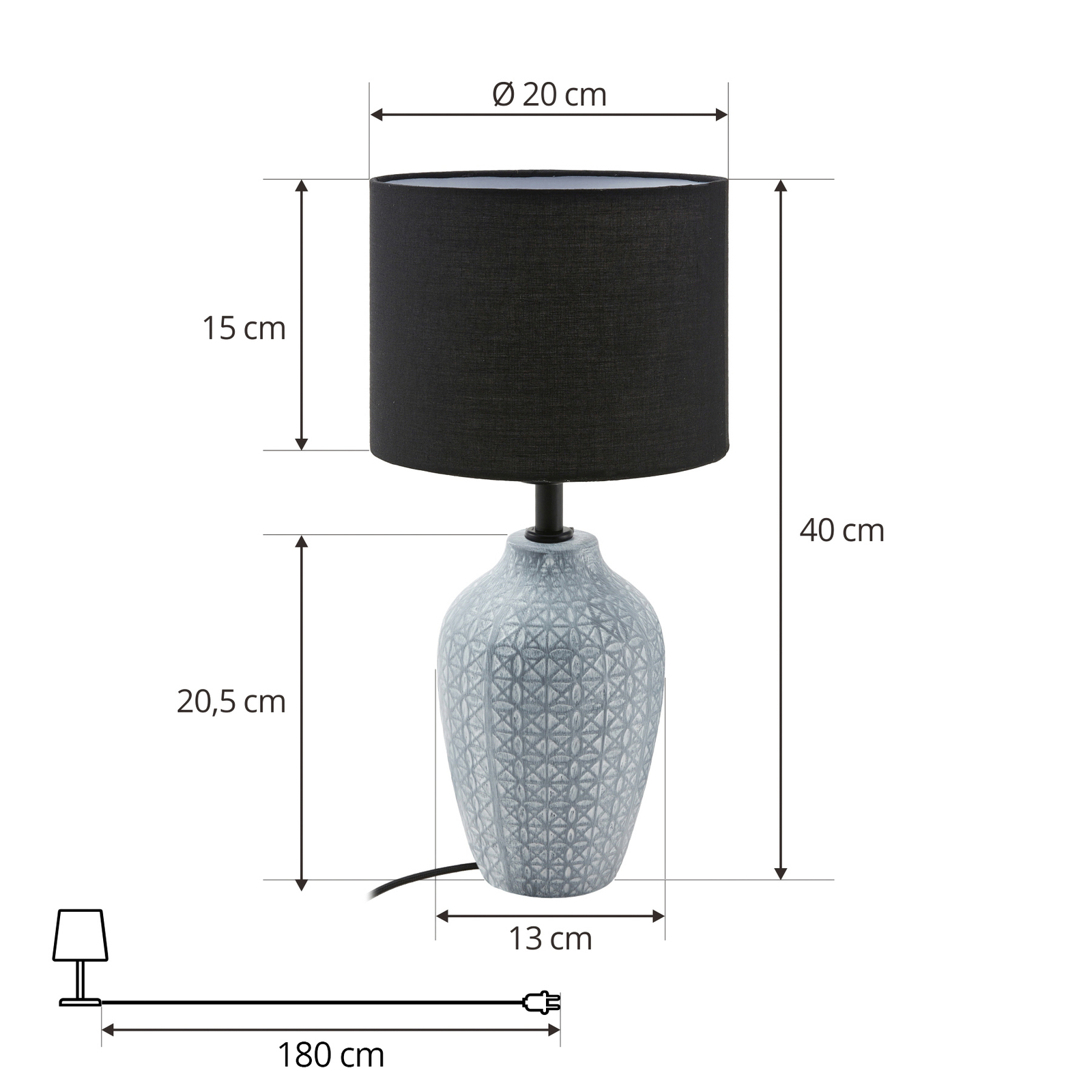 Lindby lampe à poser Thalassia, gris/noir, Ø 20cm, céramique
