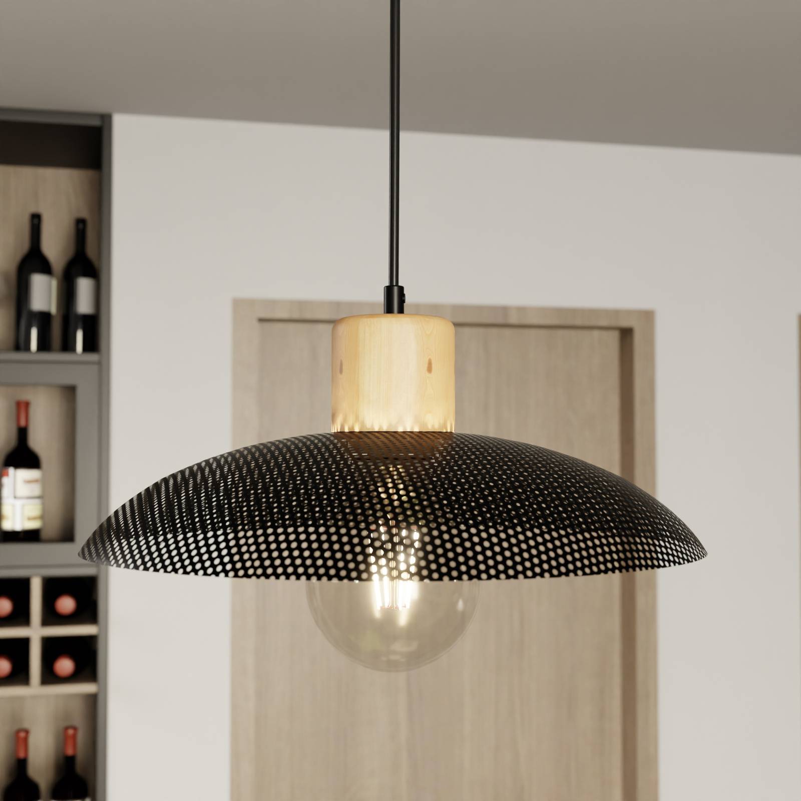 Lampa wisząca Kobe 1-punktowa stal drewno czarny