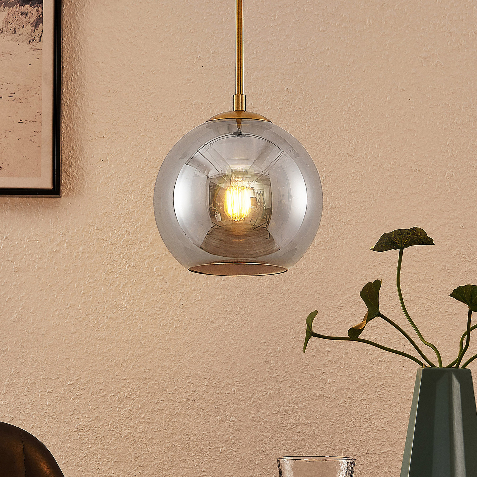 Lindby Jurian pendant light, smoked, bronze 1-bulb