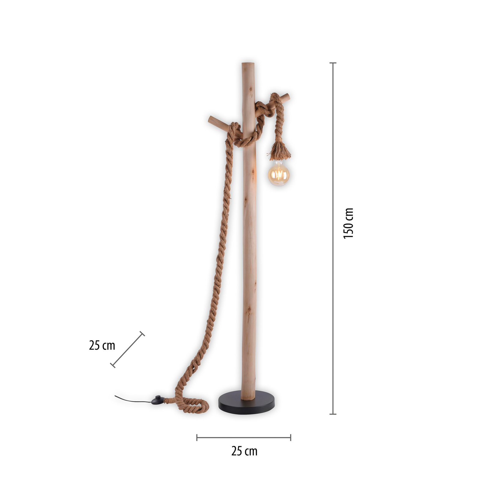 Vloerlamp Rope met touw en hout, 1-lamp