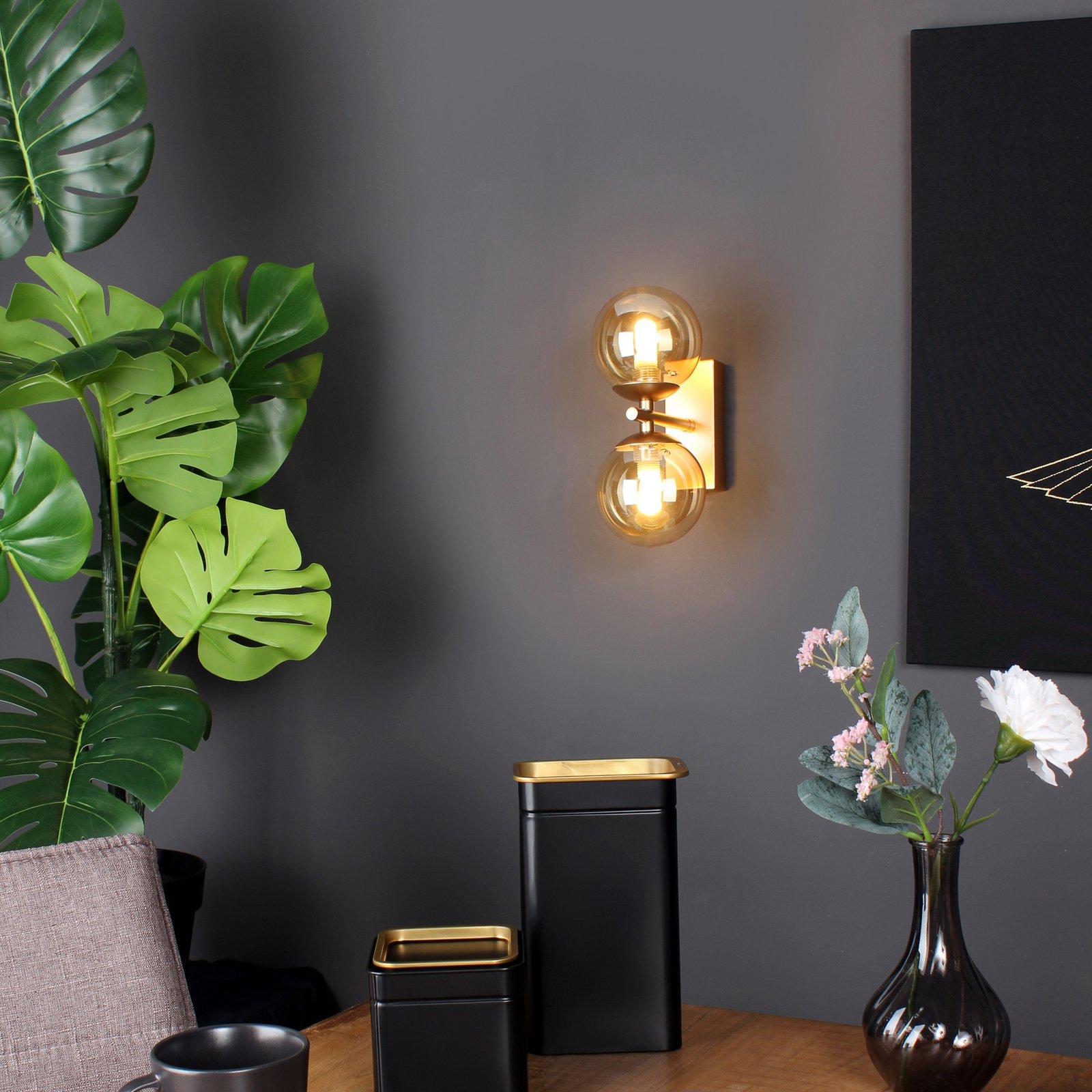 Wandlamp Neptun 2-lamps goud met glasbollen