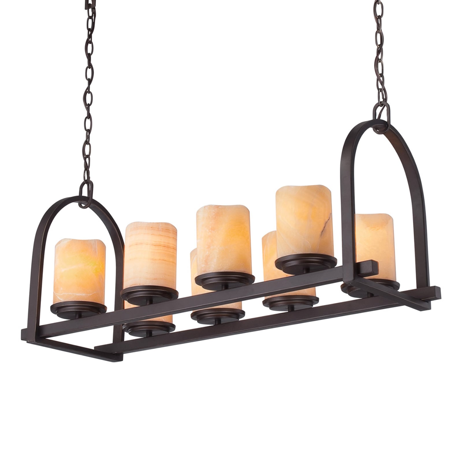 QUOIZEL Wide pendant light Aldora, 8-light, for Living / Dining Room, iron, onyx, E27, 100 W, energy efficiency: A++, L: 91.4 cm, W: 38.1 cm, H: 40.6 cm